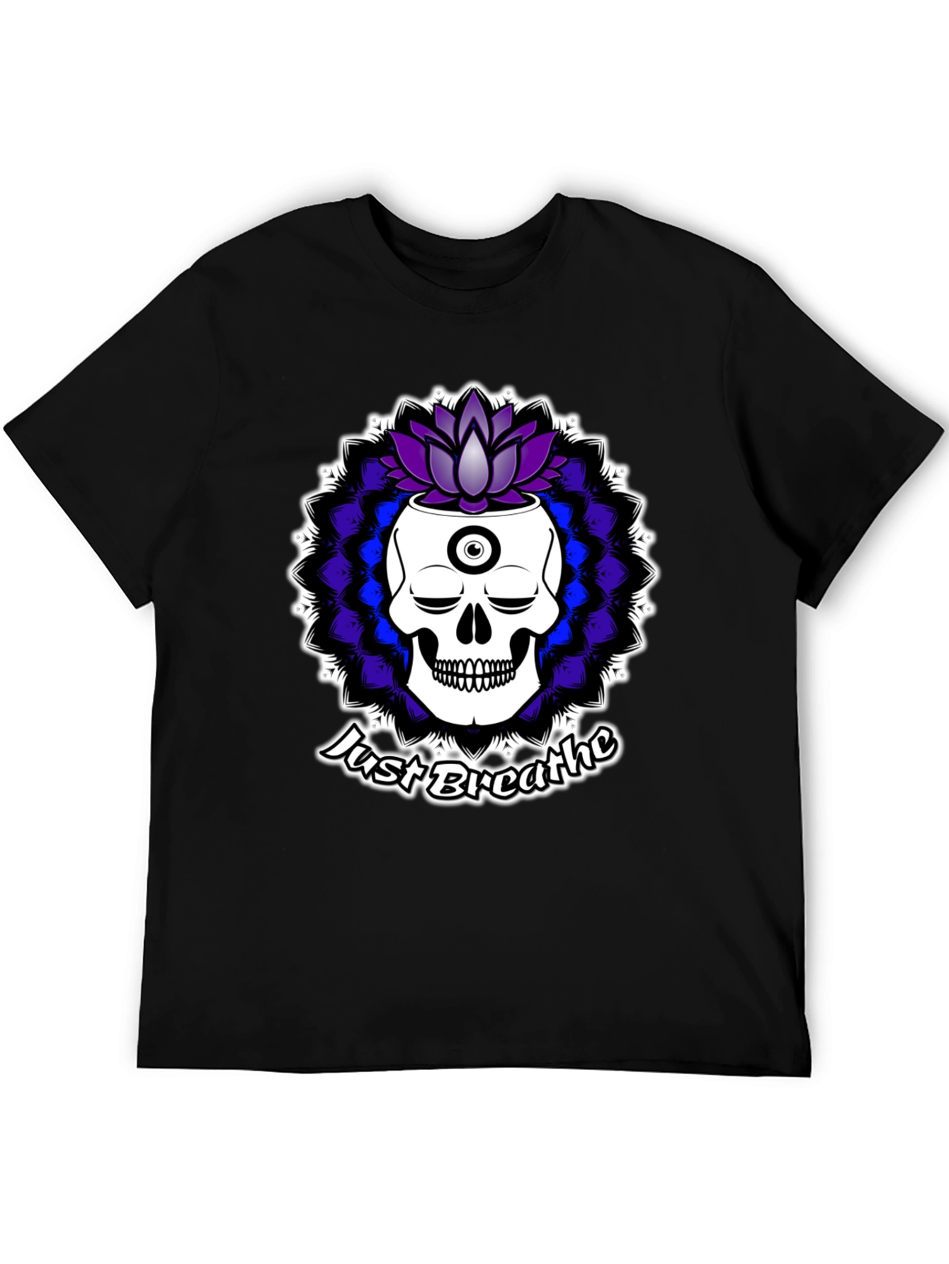 Just Breathe Skull Lotus Black T-Shirt