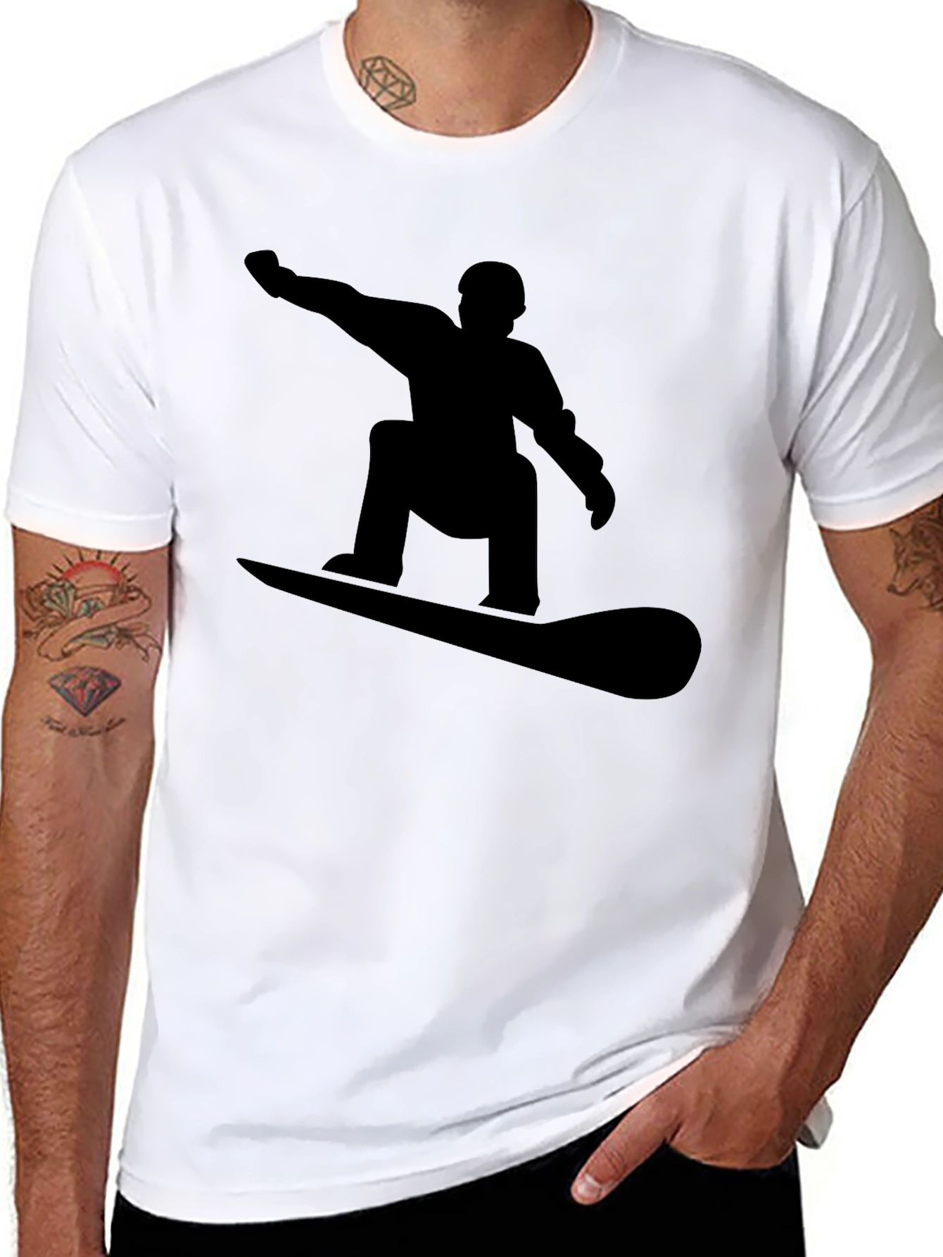 Snowboarder Silhouette Graphic Tee - Black Cotton