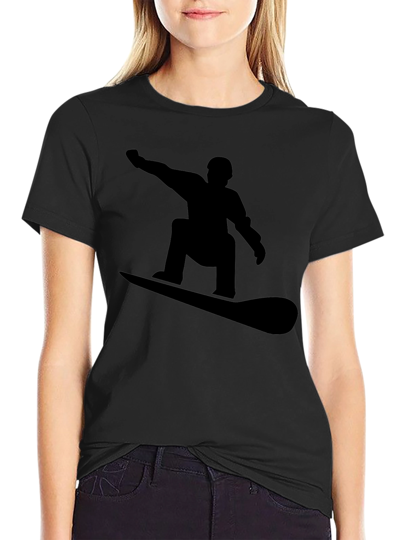 Snowboarder Silhouette Graphic Tee - Black Cotton