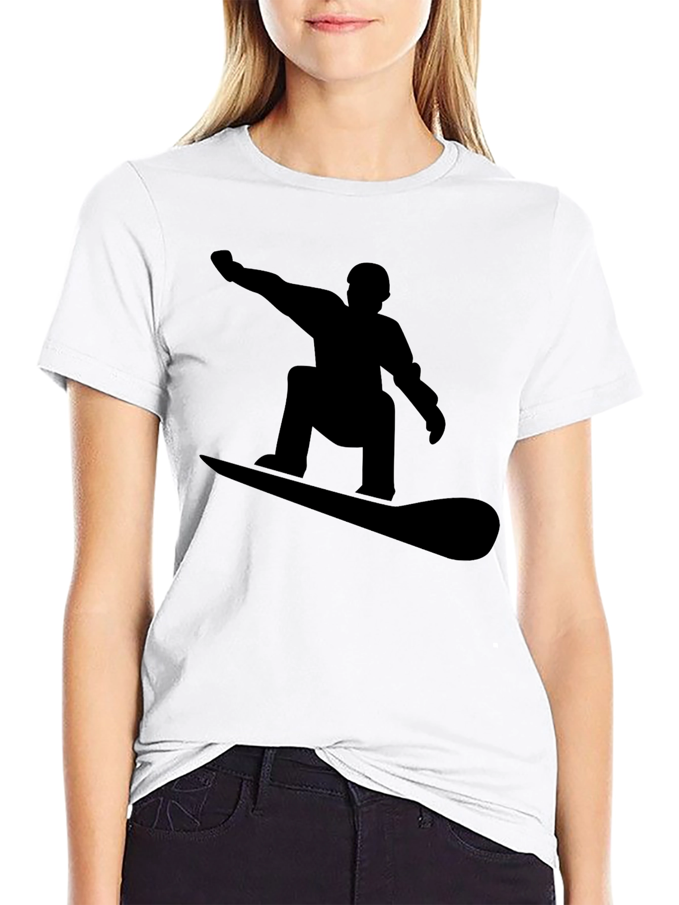 Snowboarder Silhouette Graphic Tee - Black Cotton