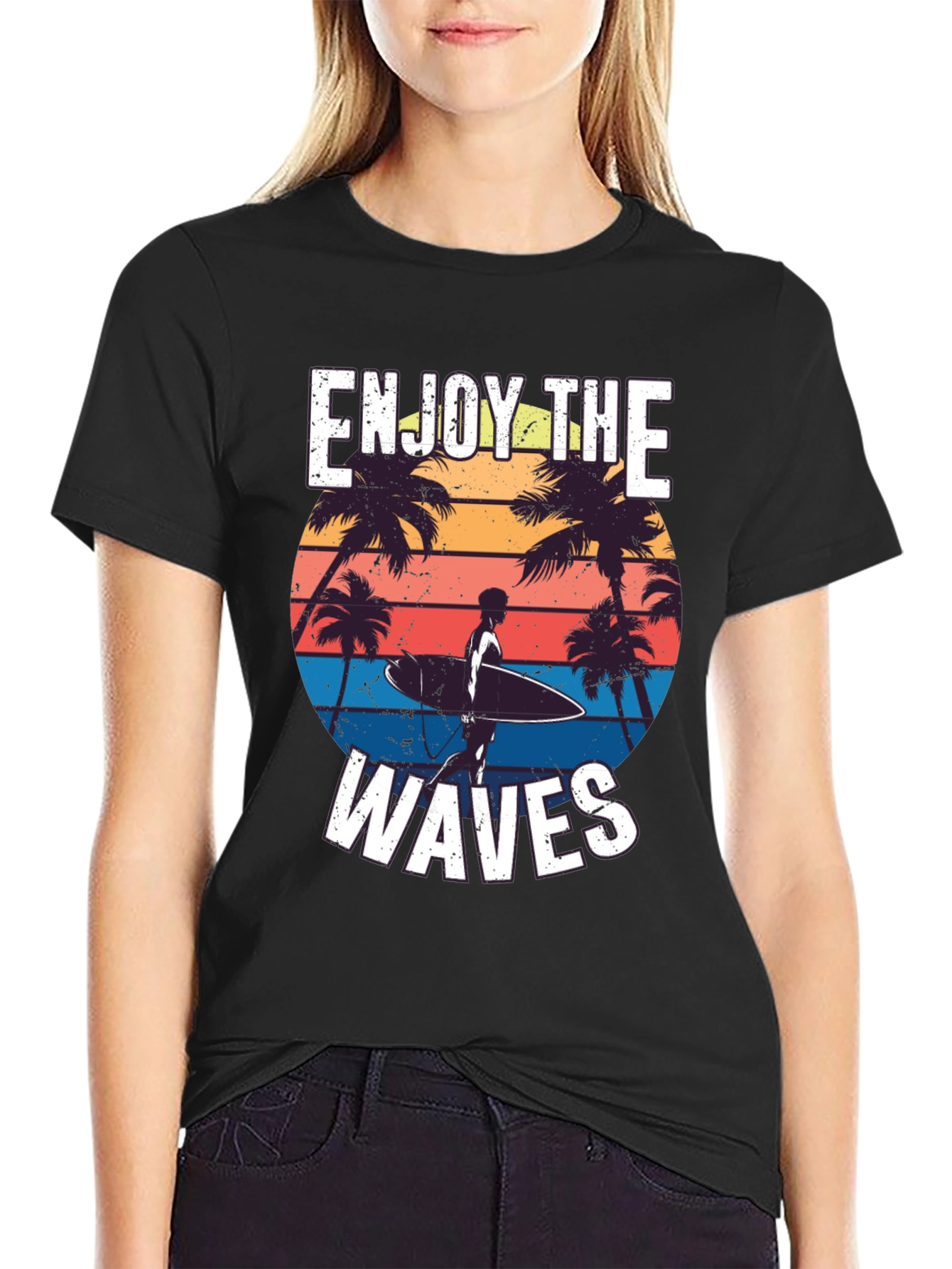 Enjoy the Waves Graphic Tee - Tropical Surfer Design