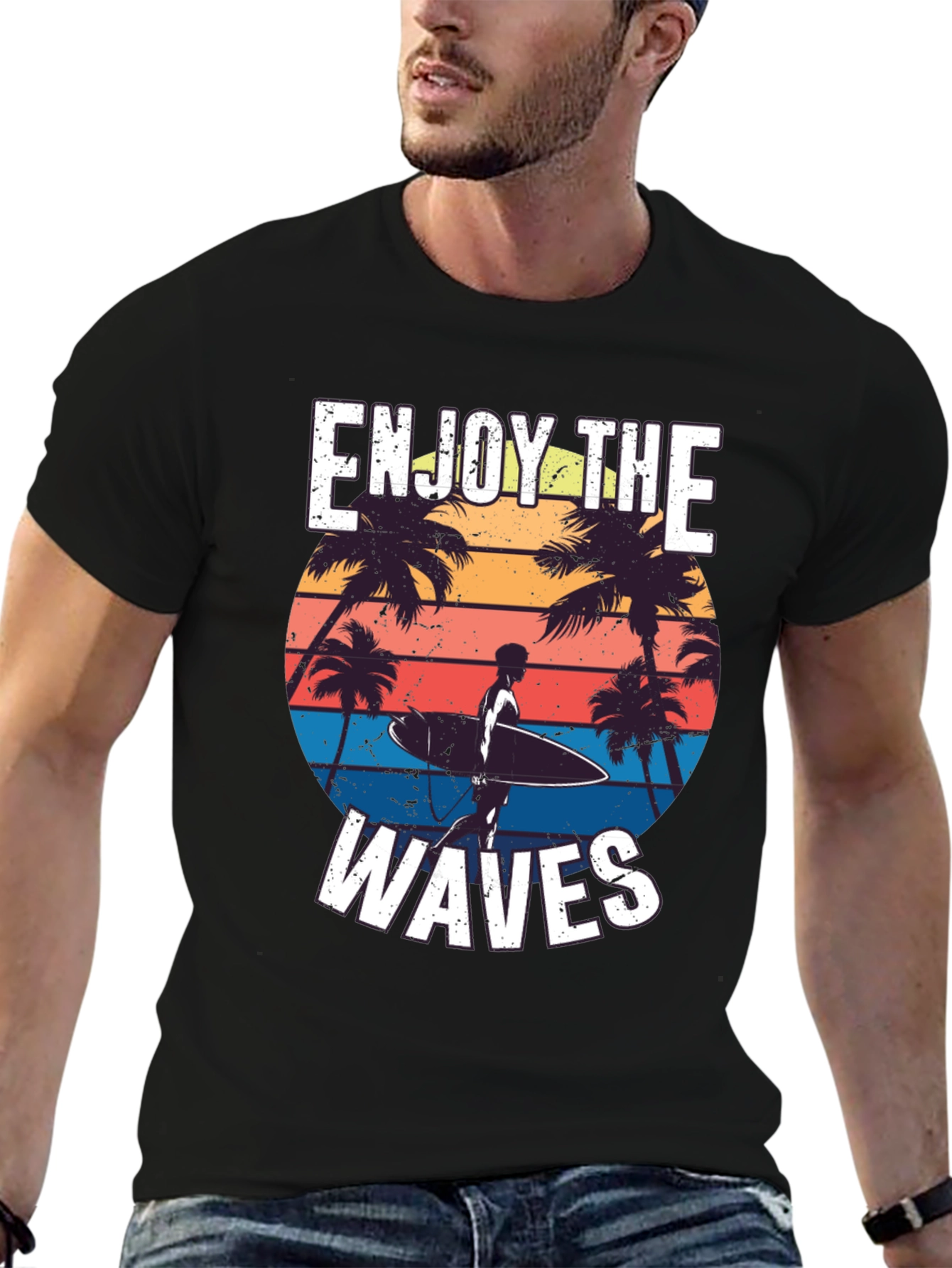 Enjoy the Waves Graphic Tee - Tropical Surfer Design