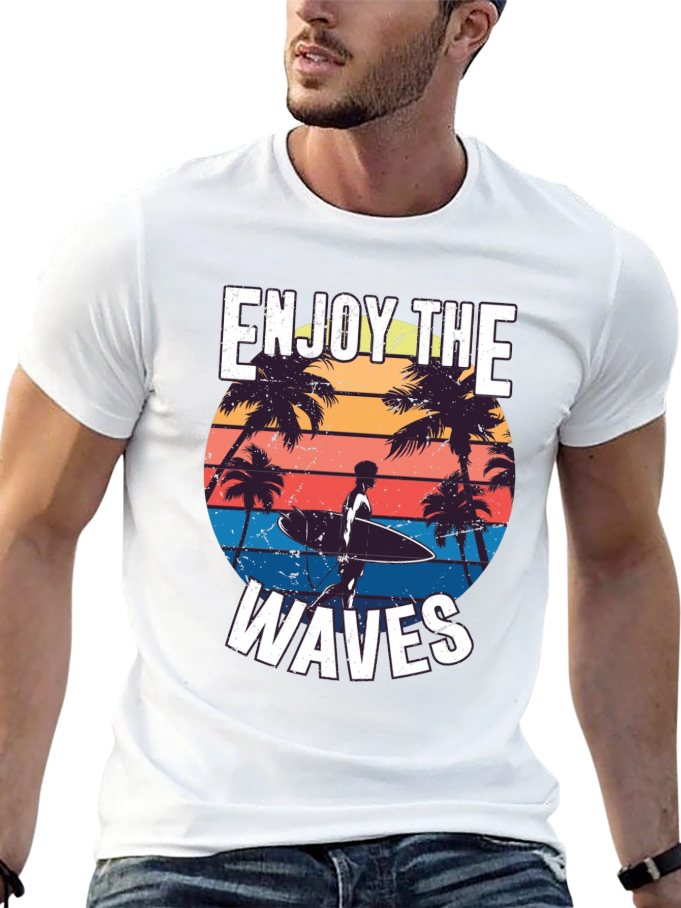 Enjoy the Waves Graphic Tee - Tropical Surfer Design