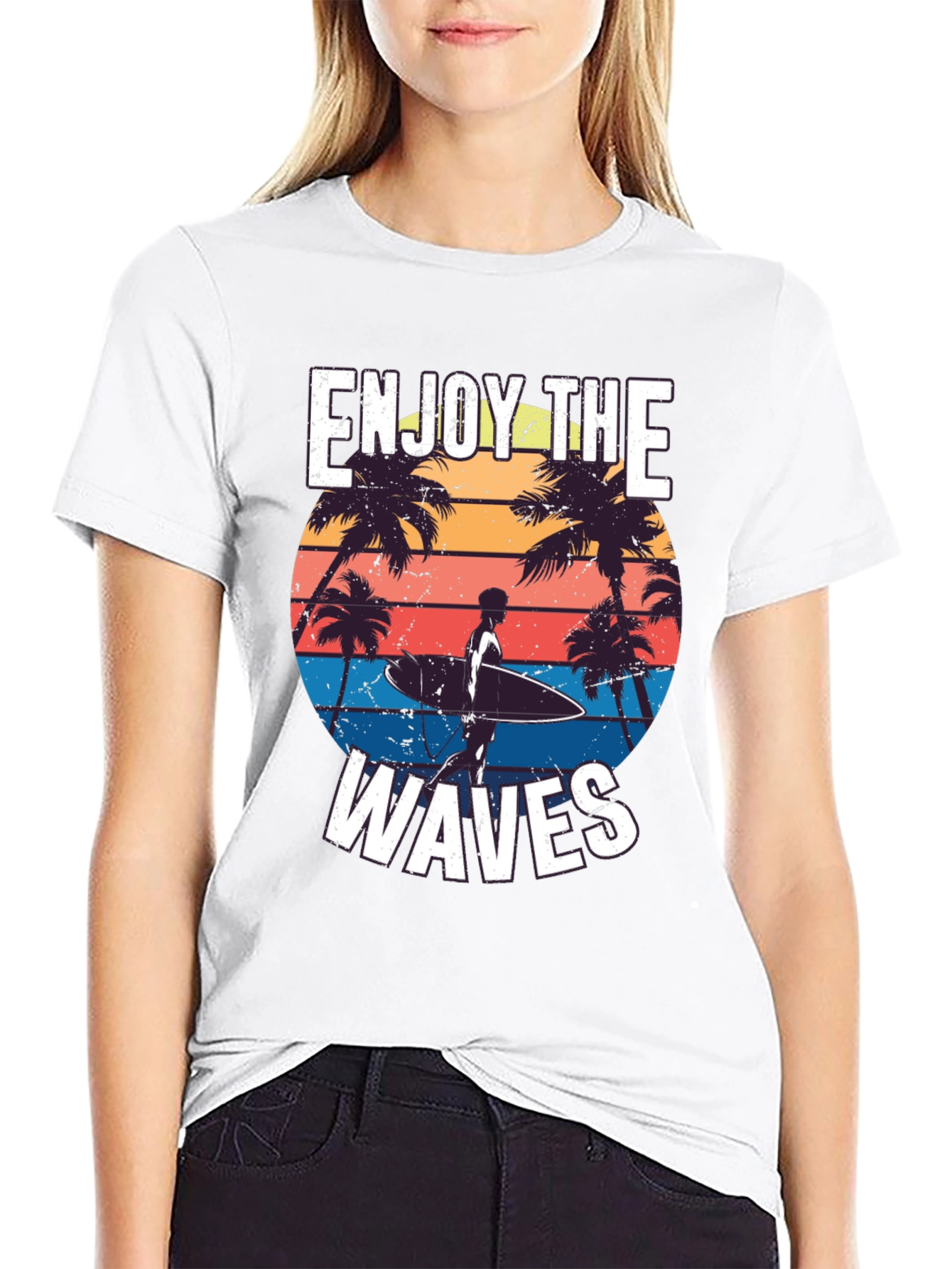 Enjoy the Waves Graphic Tee - Tropical Surfer Design