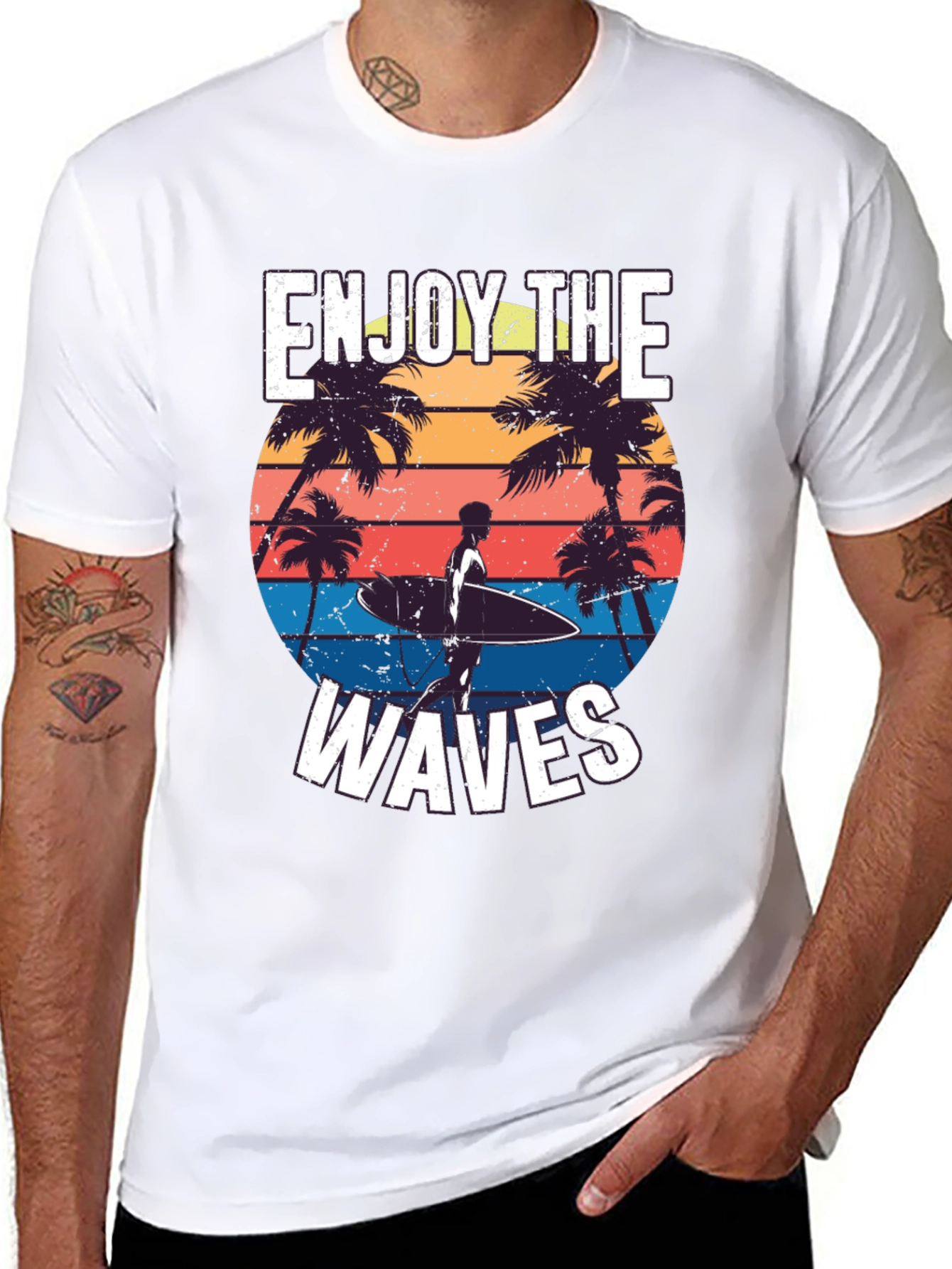 Enjoy the Waves Graphic Tee - Tropical Surfer Design