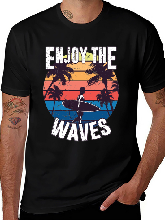 Enjoy the Waves Graphic Tee - Tropical Surfer Design
