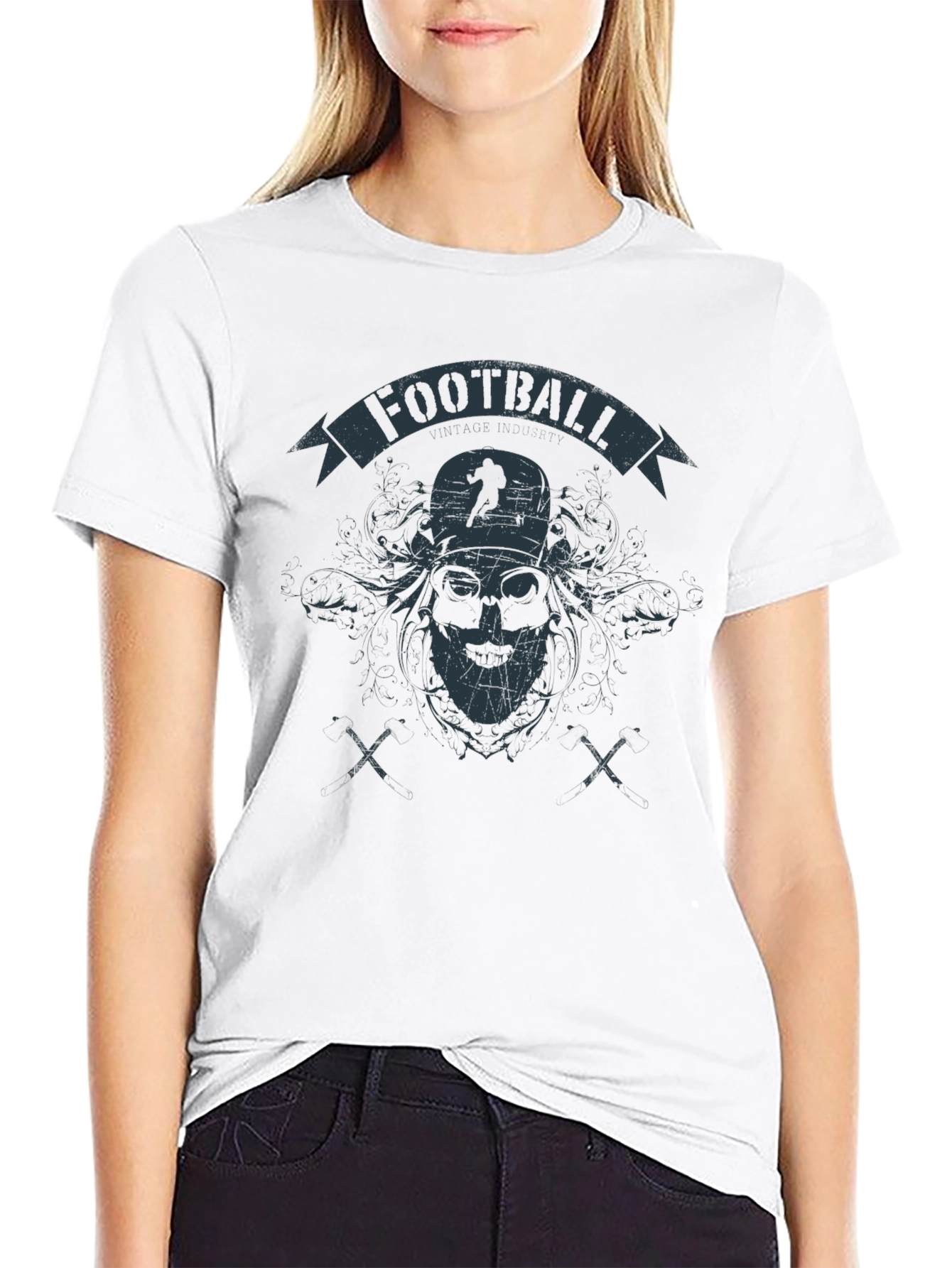 Football Graphic Print Black T-Shirt