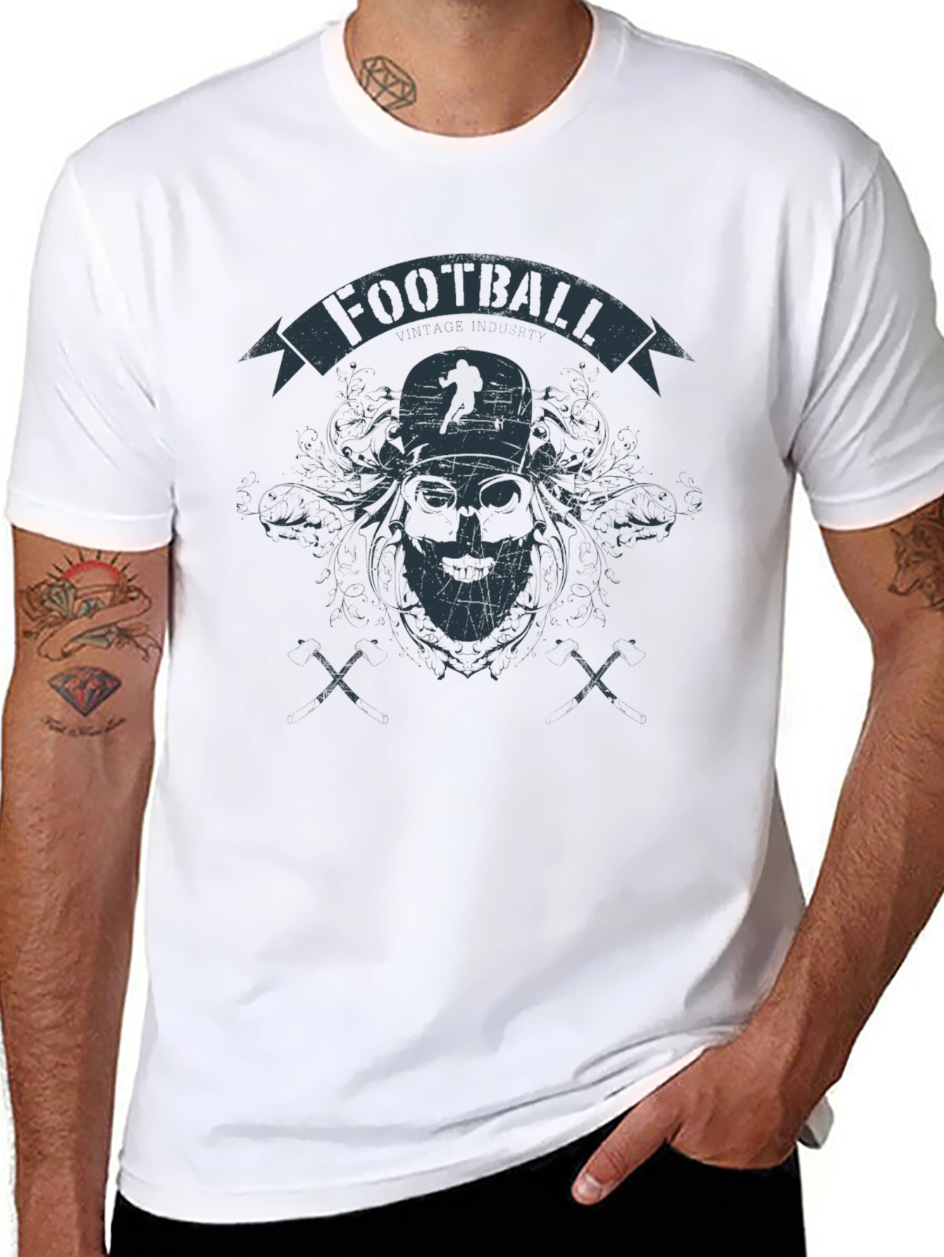 Football Graphic Print Black T-Shirt