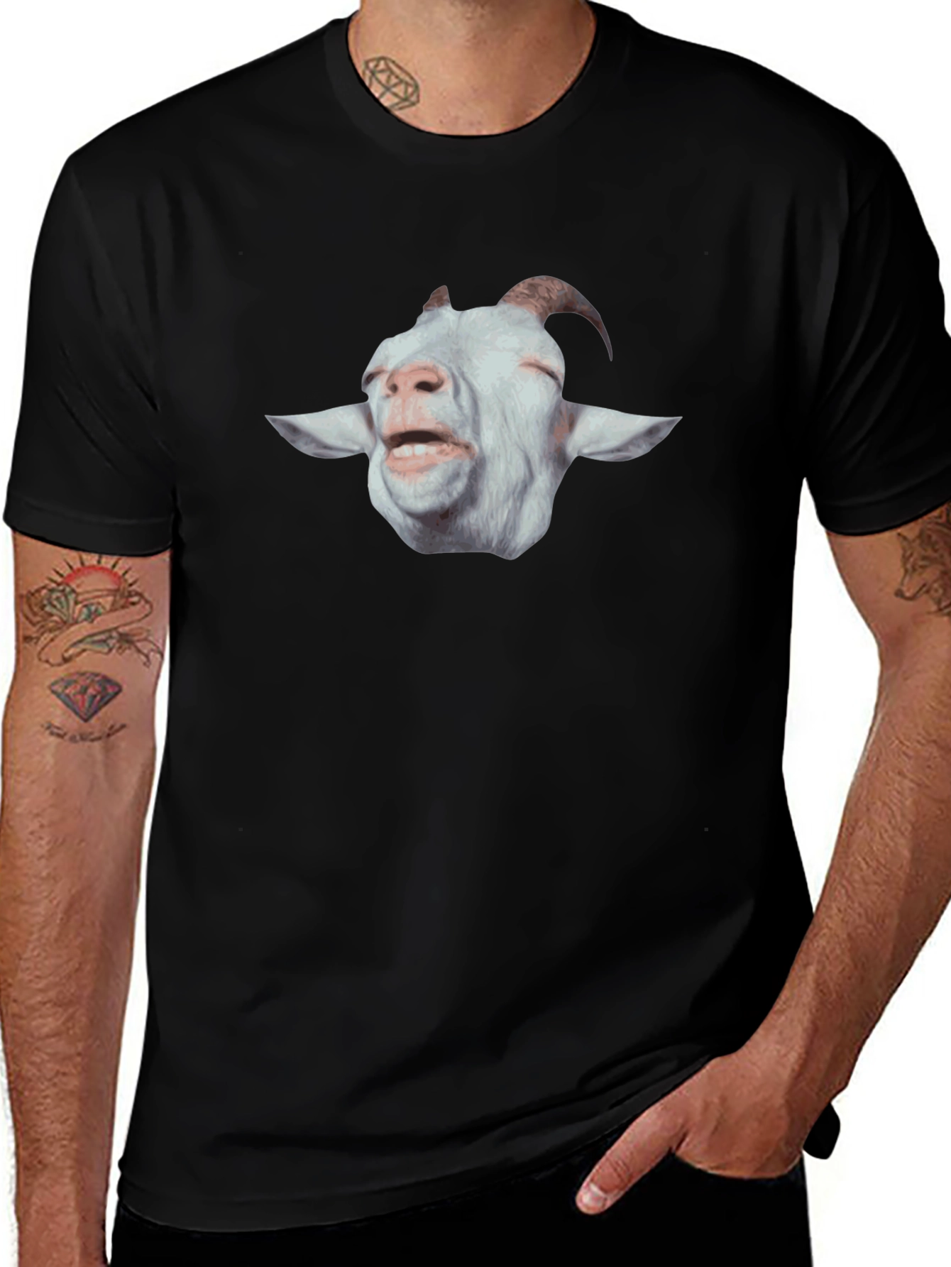 Goat Face Graphic Print Tee - Black