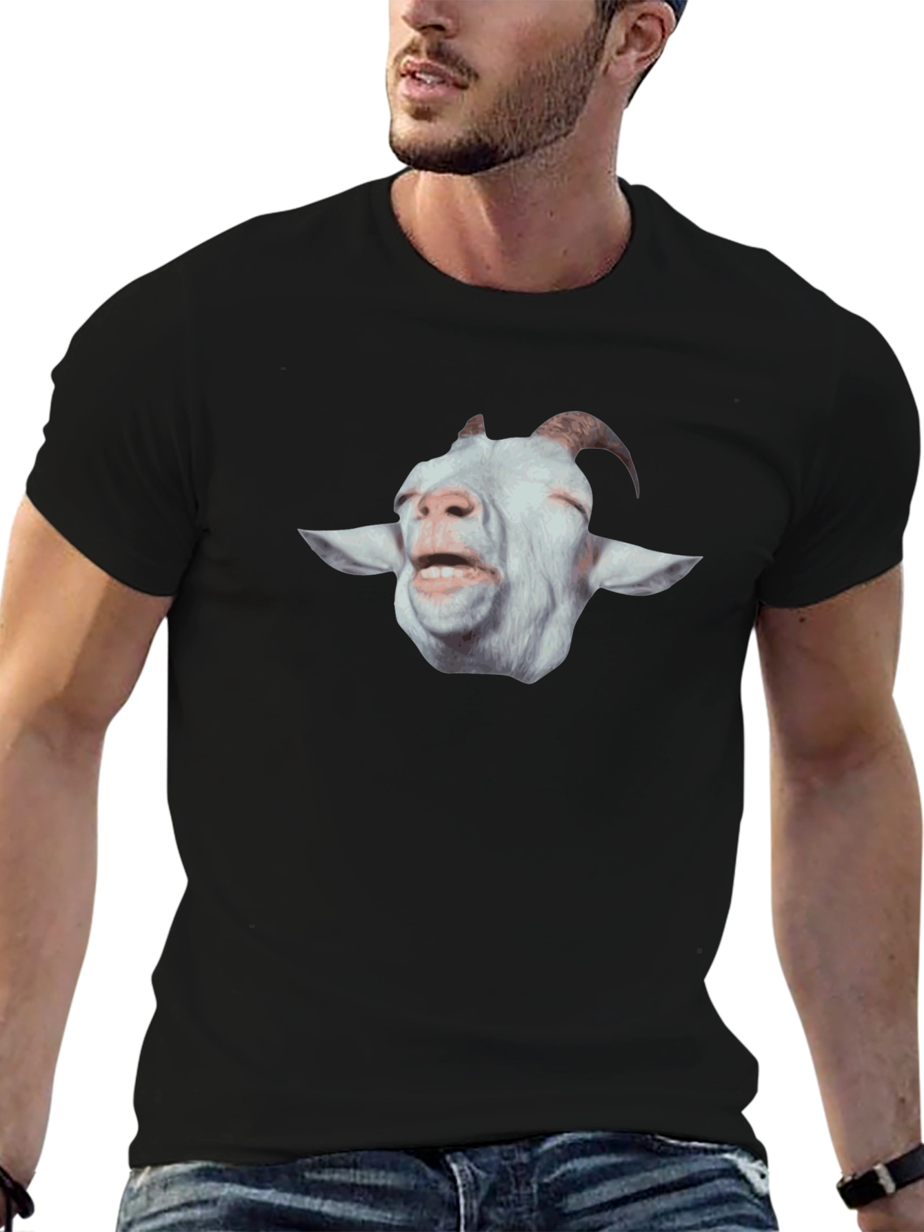 Goat Face Graphic Print Tee - Black