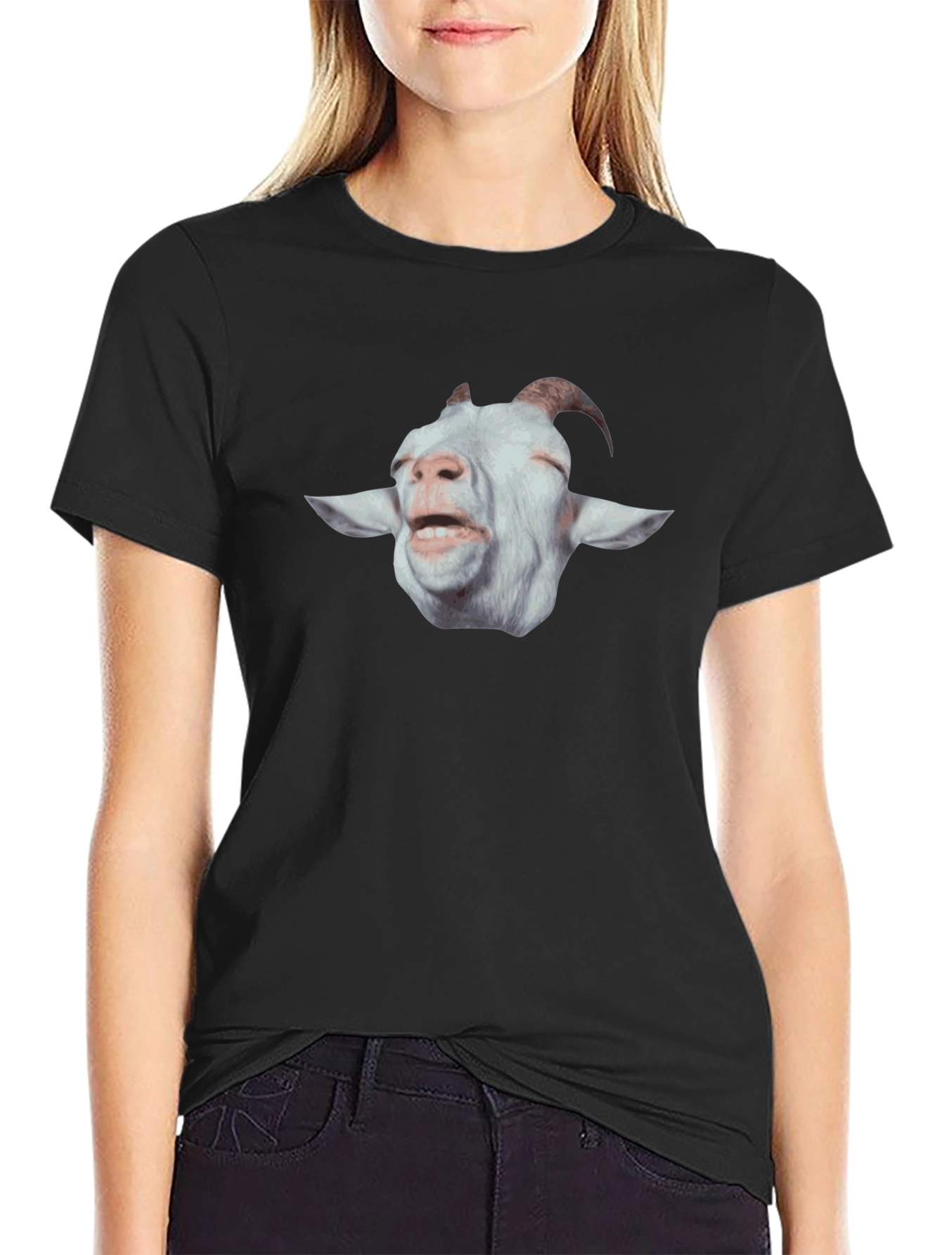 Goat Face Graphic Print Tee - Black