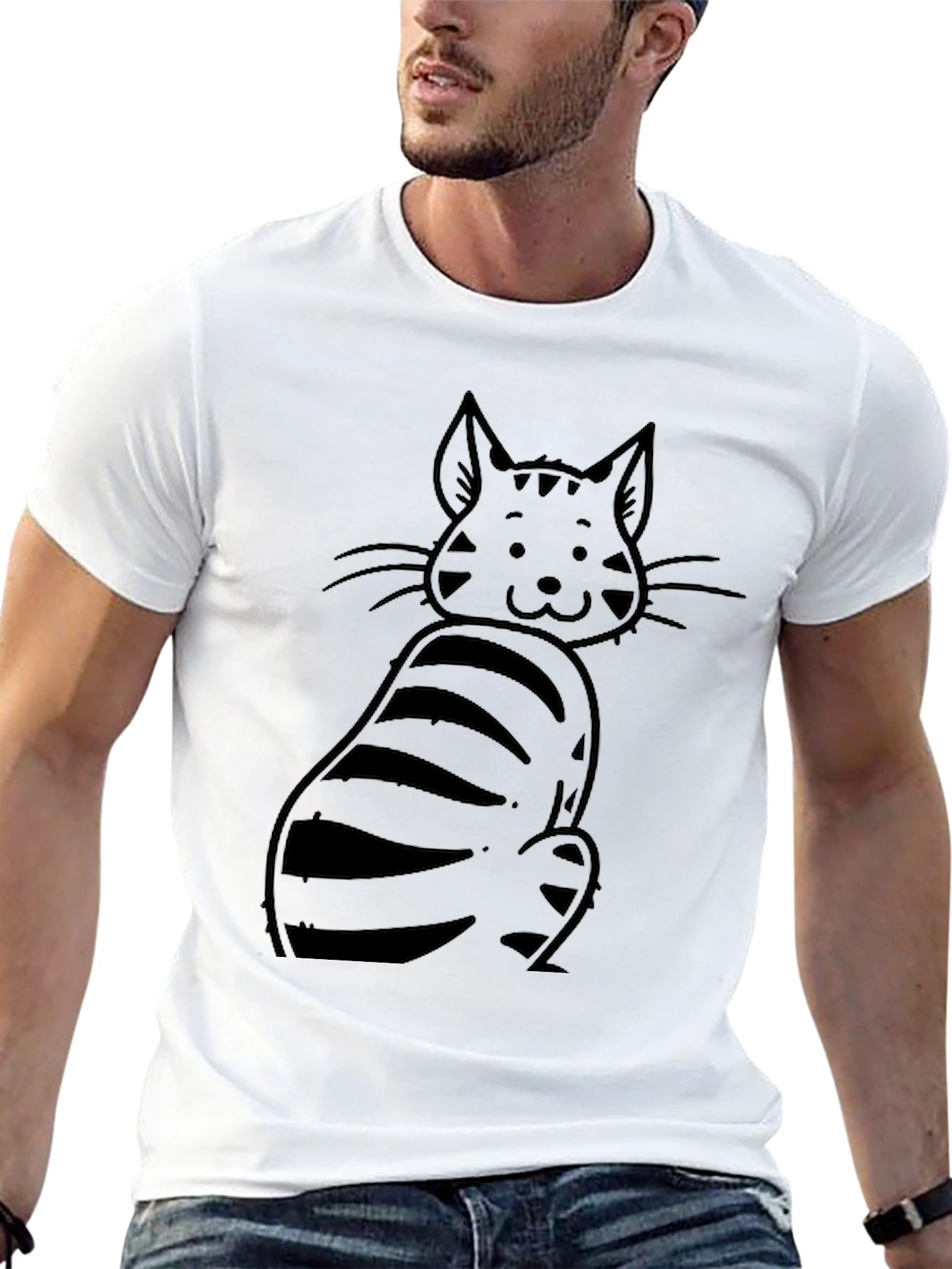 Cute Cat Graphic Black T-Shirt - Unisex