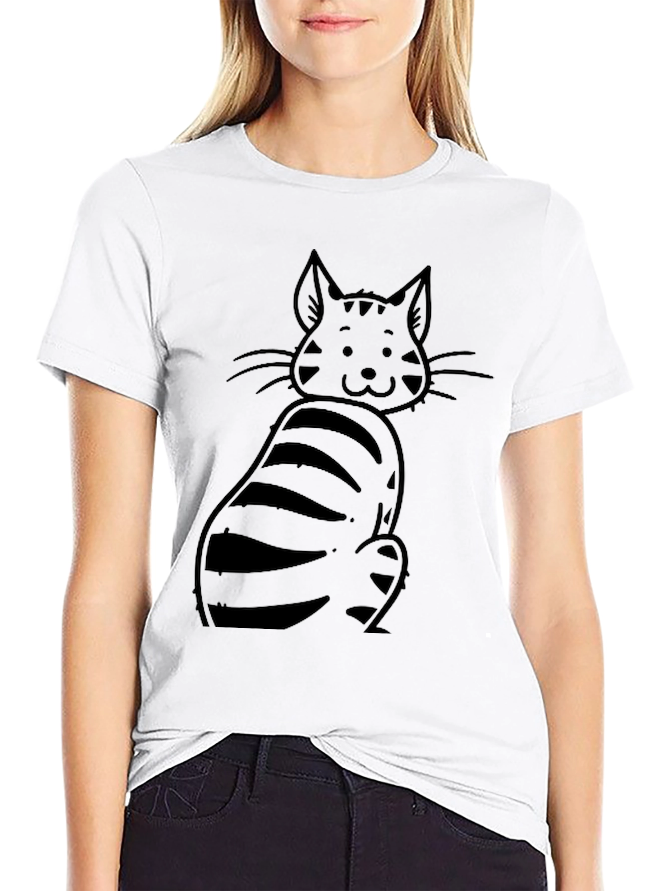 Cute Cat Graphic Black T-Shirt - Unisex