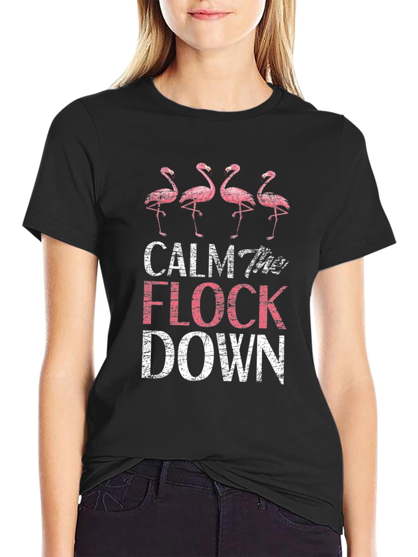 Calm the Flock Down T-Shirt - Flamingo Graphic Tee
