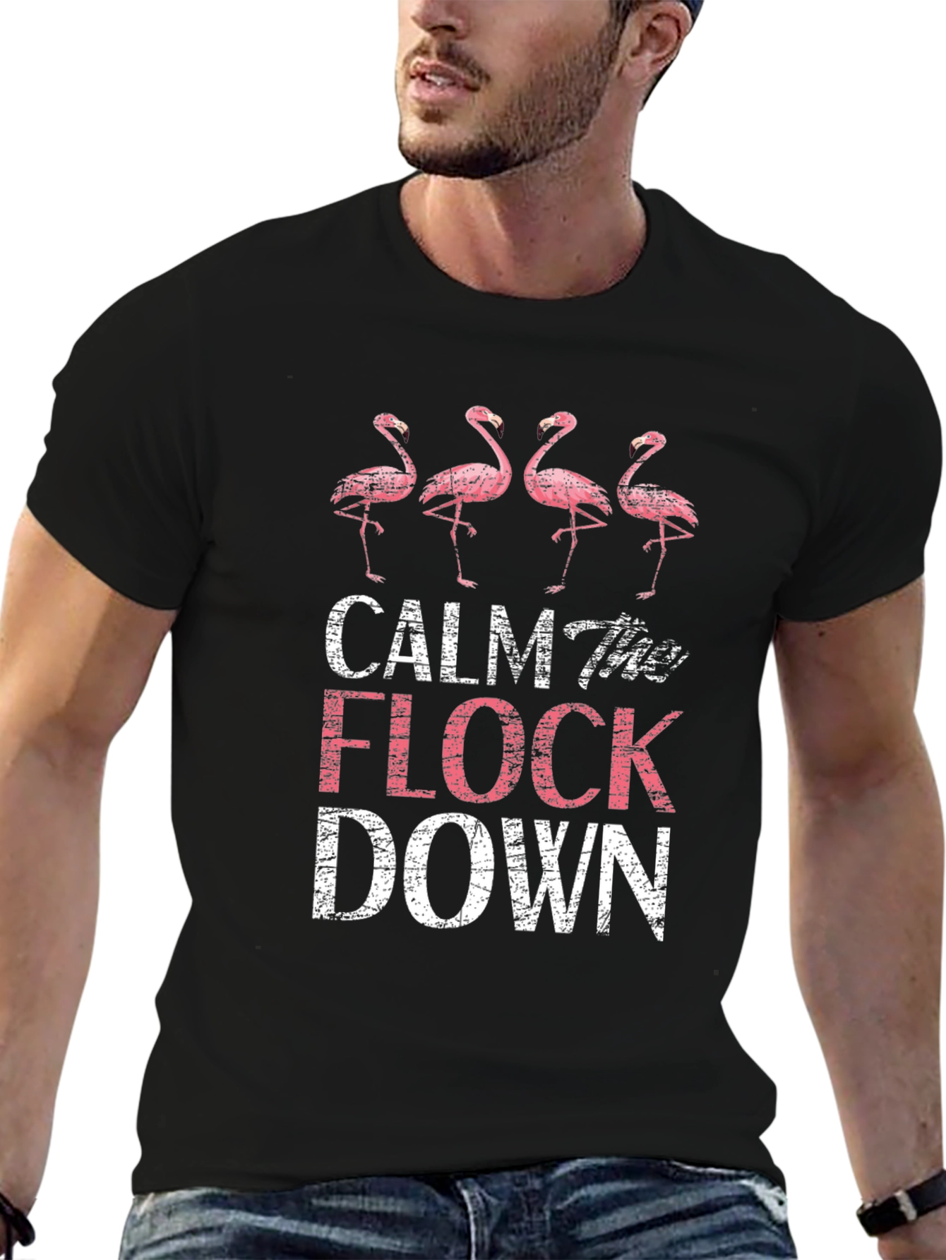 Calm the Flock Down T-Shirt - Flamingo Graphic Tee