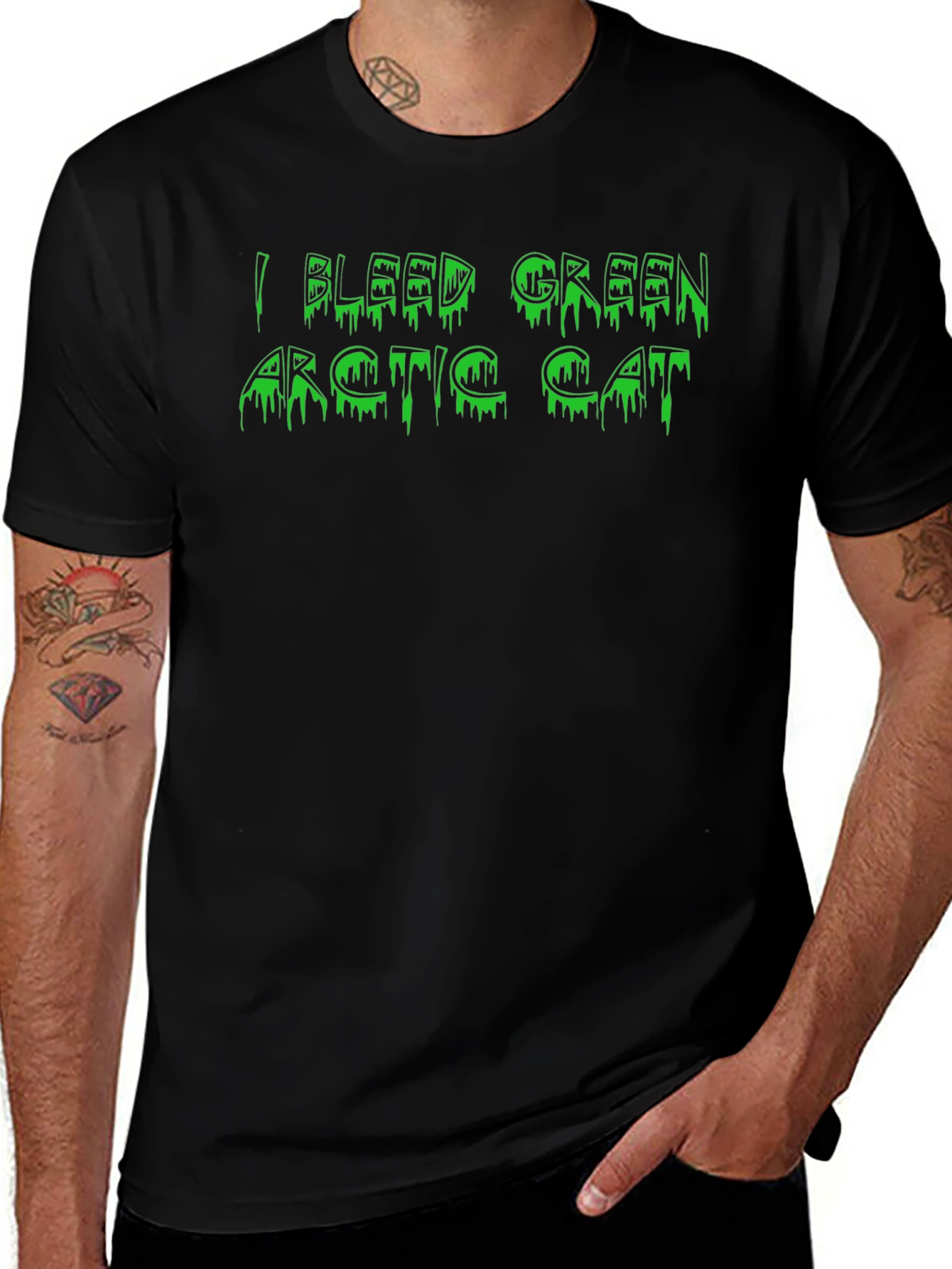 I Bleed Green Arctic Cat Mens Black T-Shirt