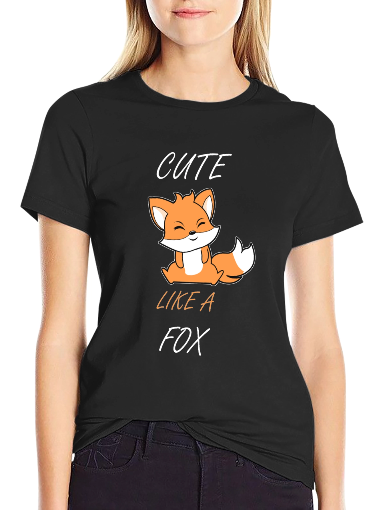 Cute Fox Graphic T-Shirt - Black