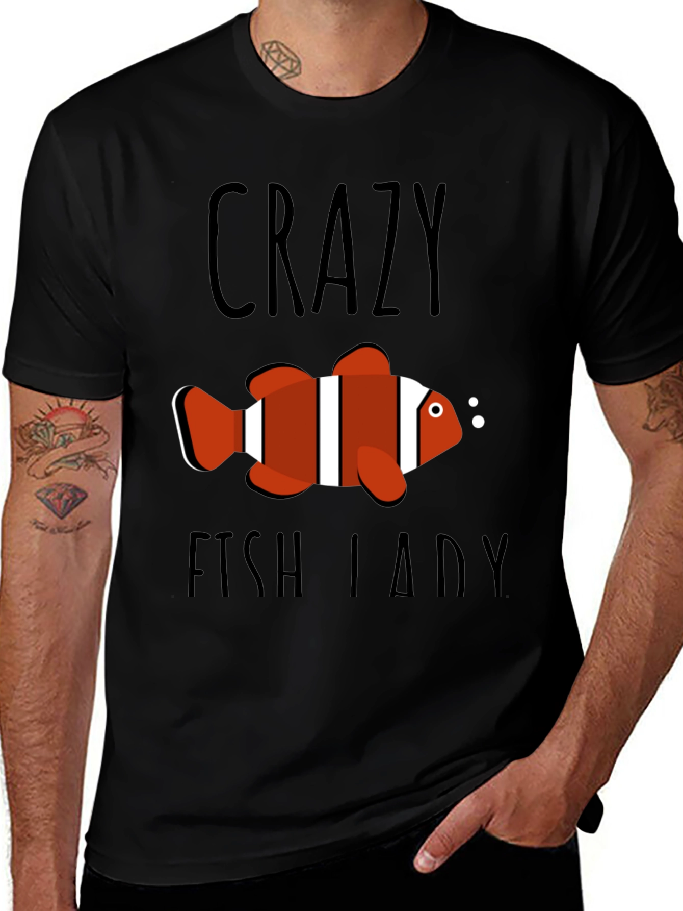 Crazy Fish Lady Graphic Tee - Black Cotton T-Shirt