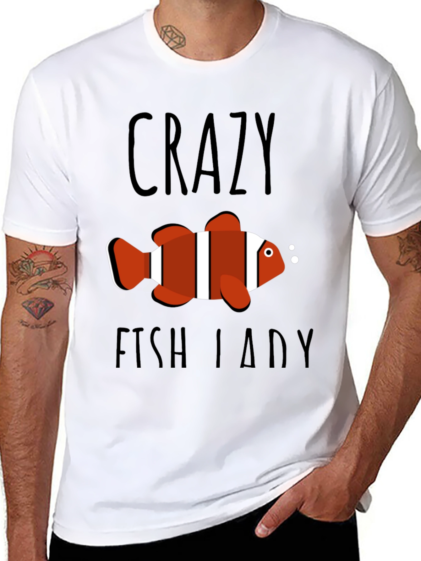 Crazy Fish Lady Graphic Tee - Black Cotton T-Shirt