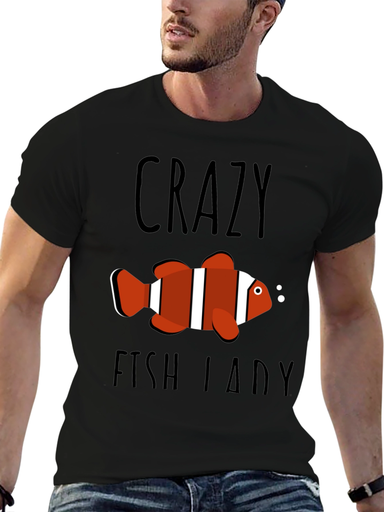 Crazy Fish Lady Graphic Tee - Black Cotton T-Shirt