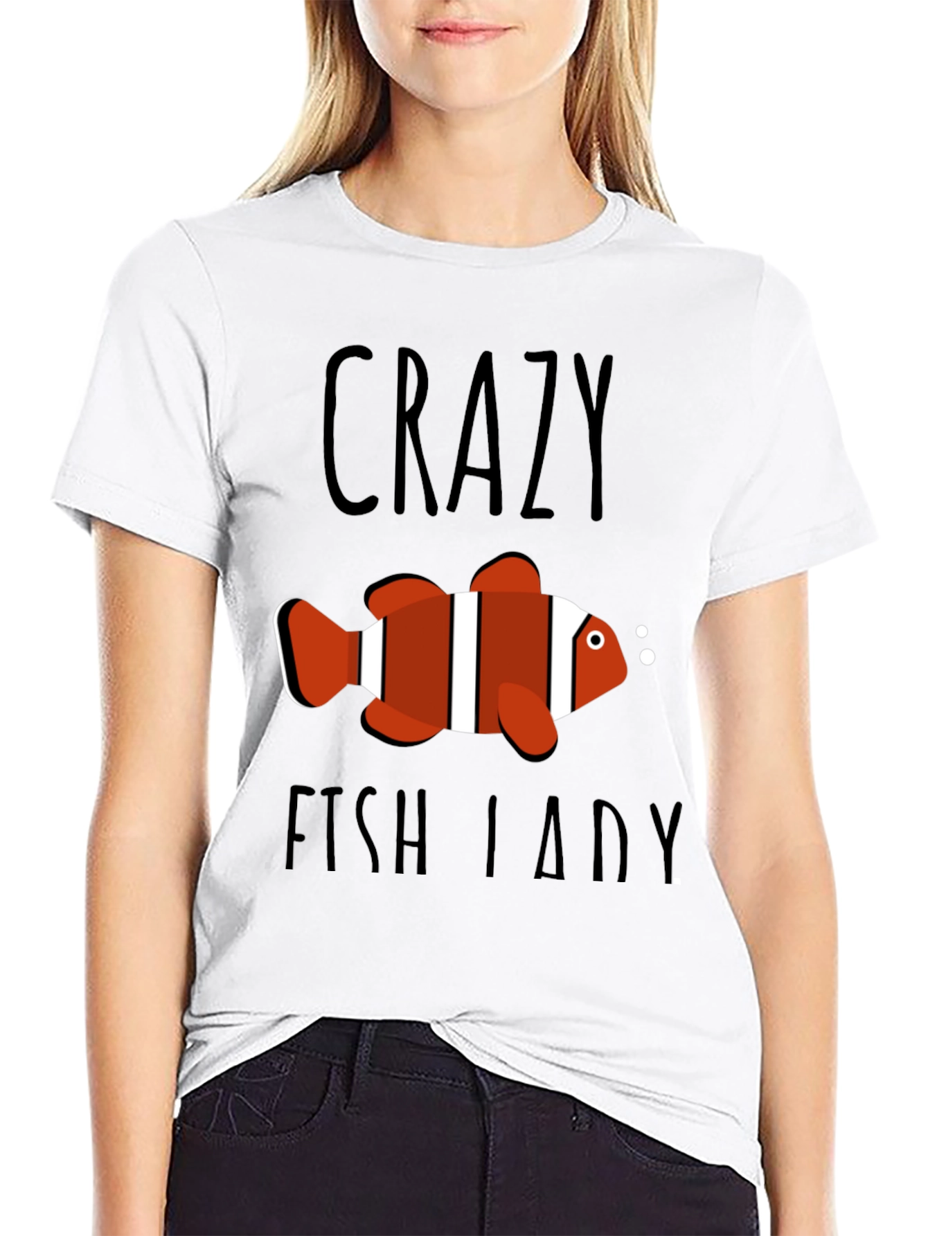 Crazy Fish Lady Graphic Tee - Black Cotton T-Shirt