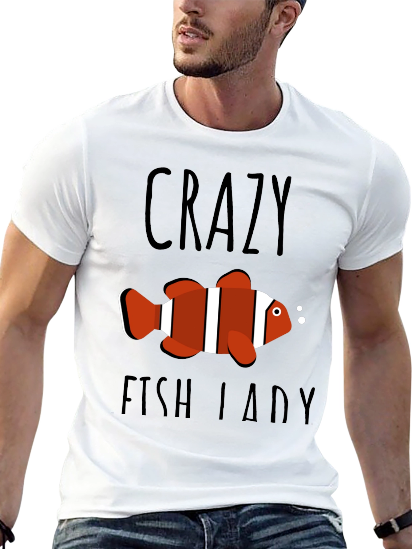 Crazy Fish Lady Graphic Tee - Black Cotton T-Shirt