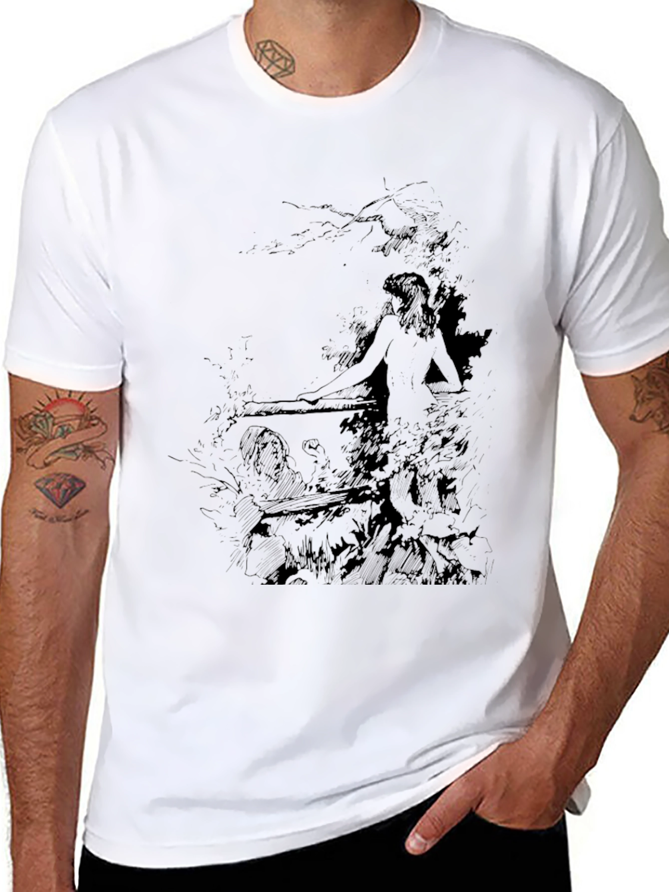 Mens Black Graphic Print Tee