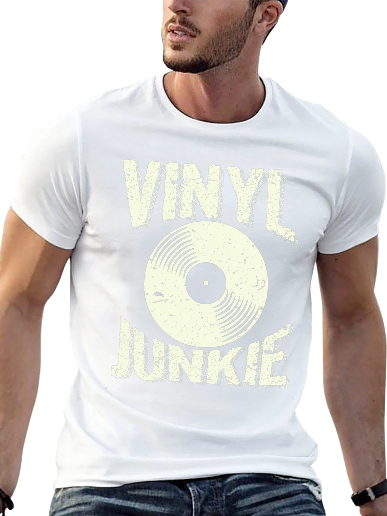 Vinyl Junkie Graphic T-Shirt - Retro Music Lover Tee