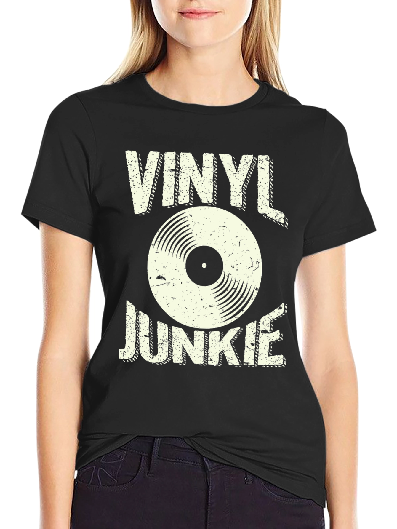 Vinyl Junkie Graphic T-Shirt - Retro Music Lover Tee