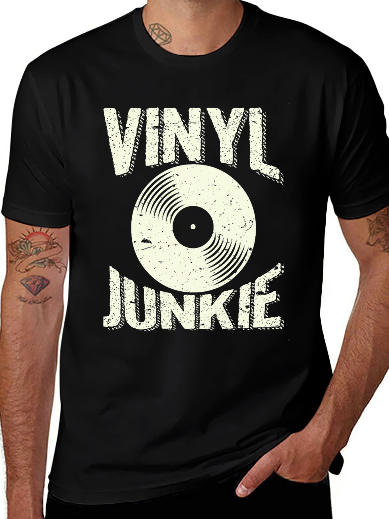 Vinyl Junkie Graphic T-Shirt - Retro Music Lover Tee