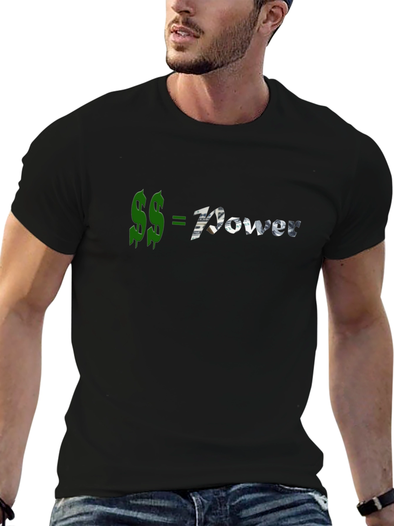 Money Equals Power Black Graphic T-Shirt