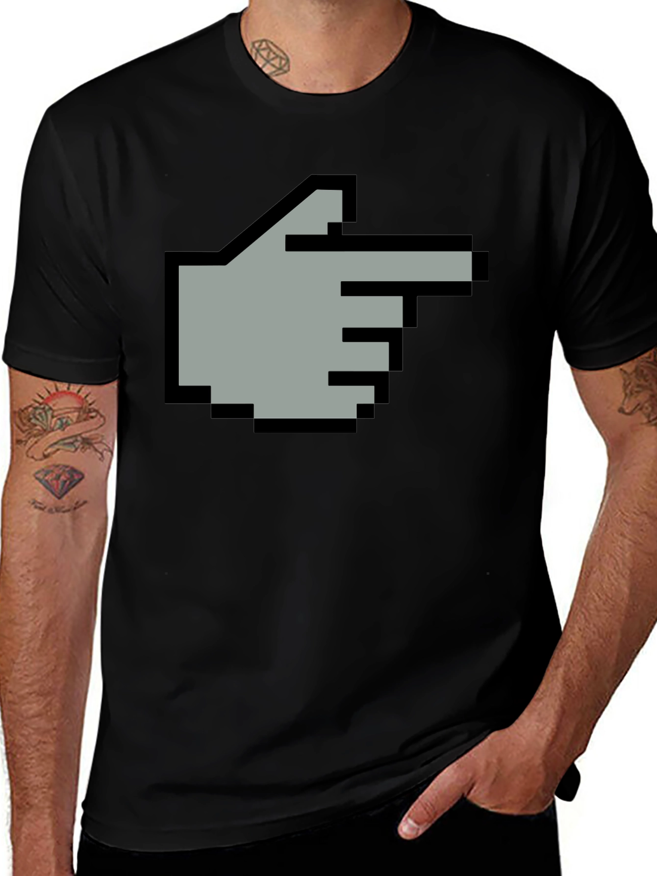 Pixel Hand Pointer T-Shirt - Retro Gaming Style