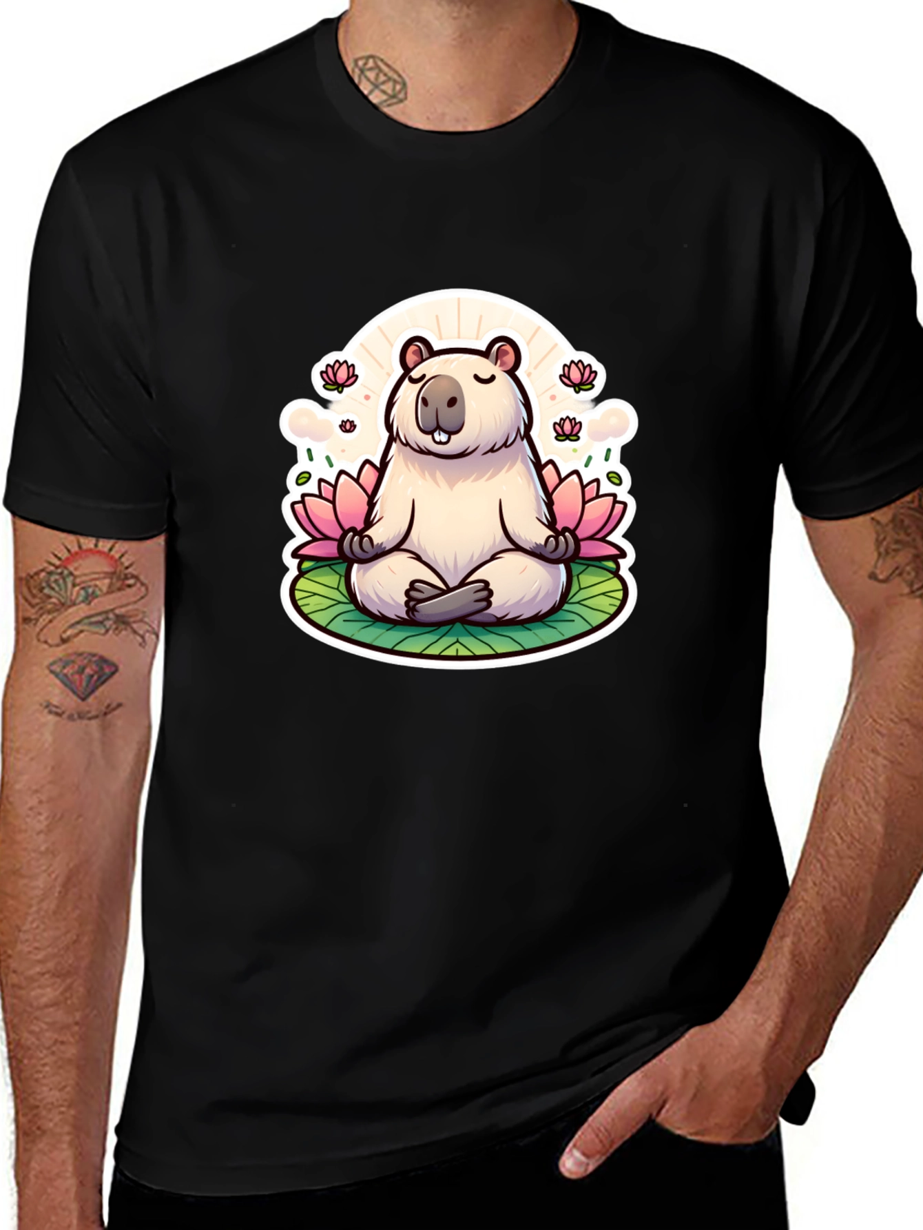 Zen Capybara Meditation Graphic Tee - Unisex Black T-Shirt