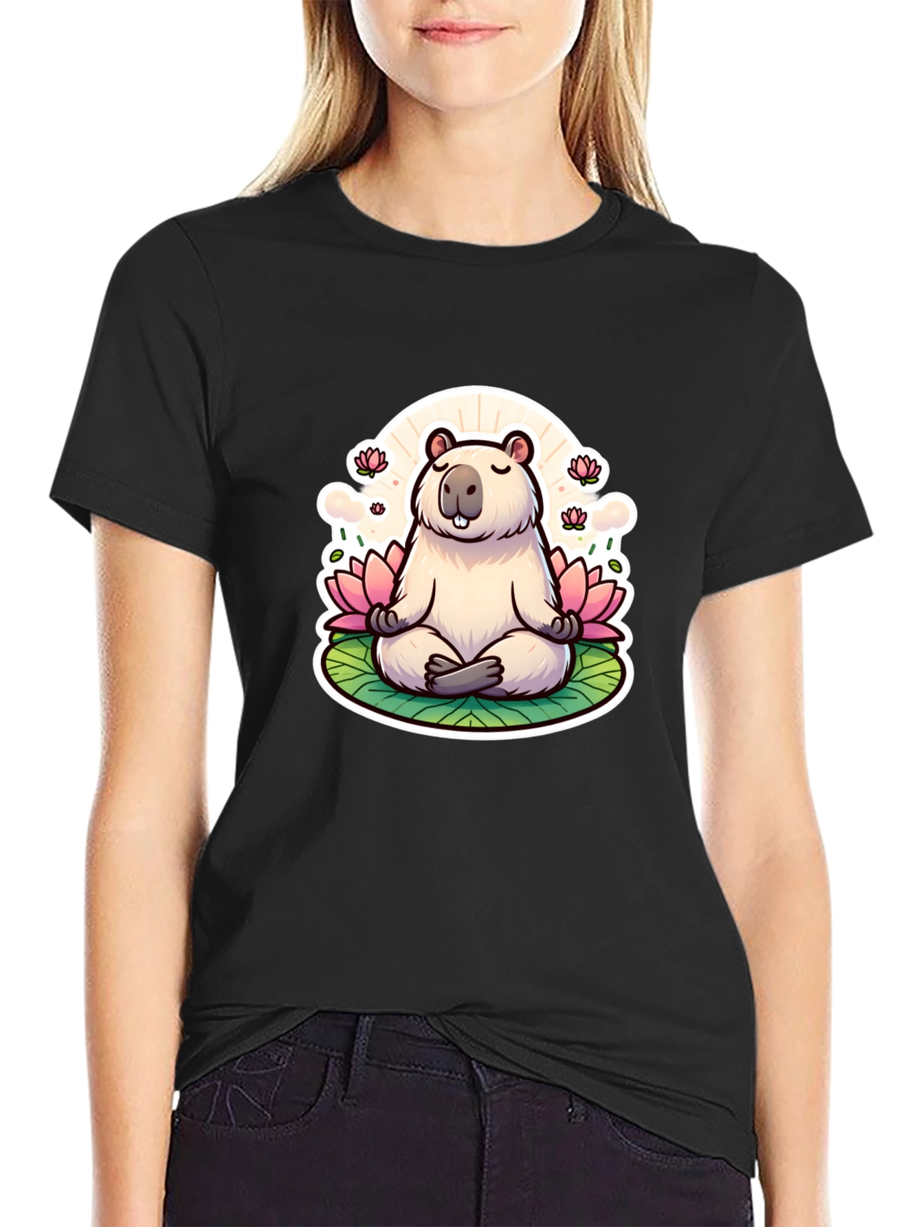Zen Capybara Meditation Graphic Tee - Unisex Black T-Shirt