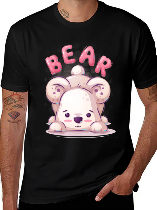 Cute Bear Cartoon Black T-Shirt