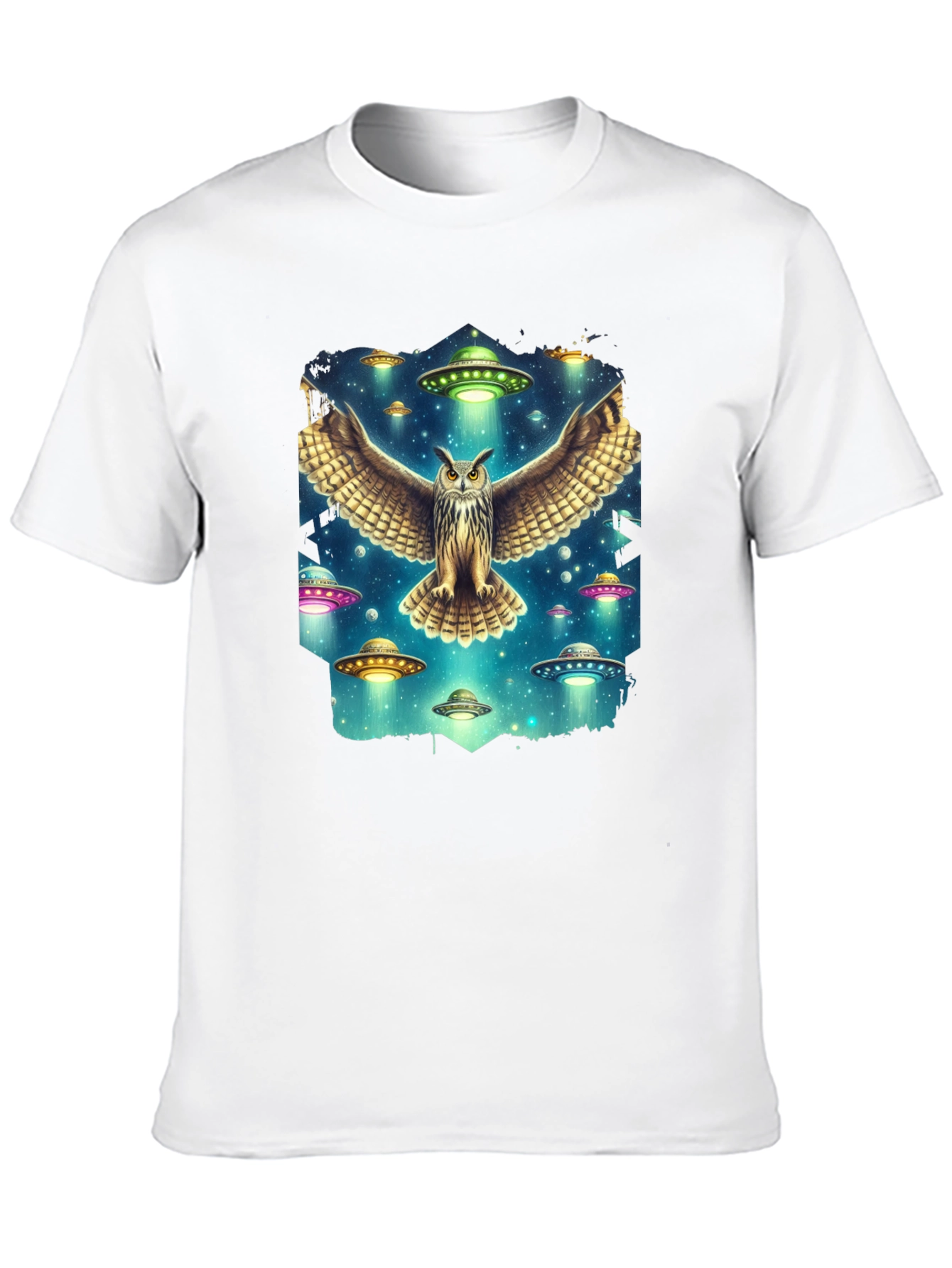 Owl and UFO Graphic Tee - Black