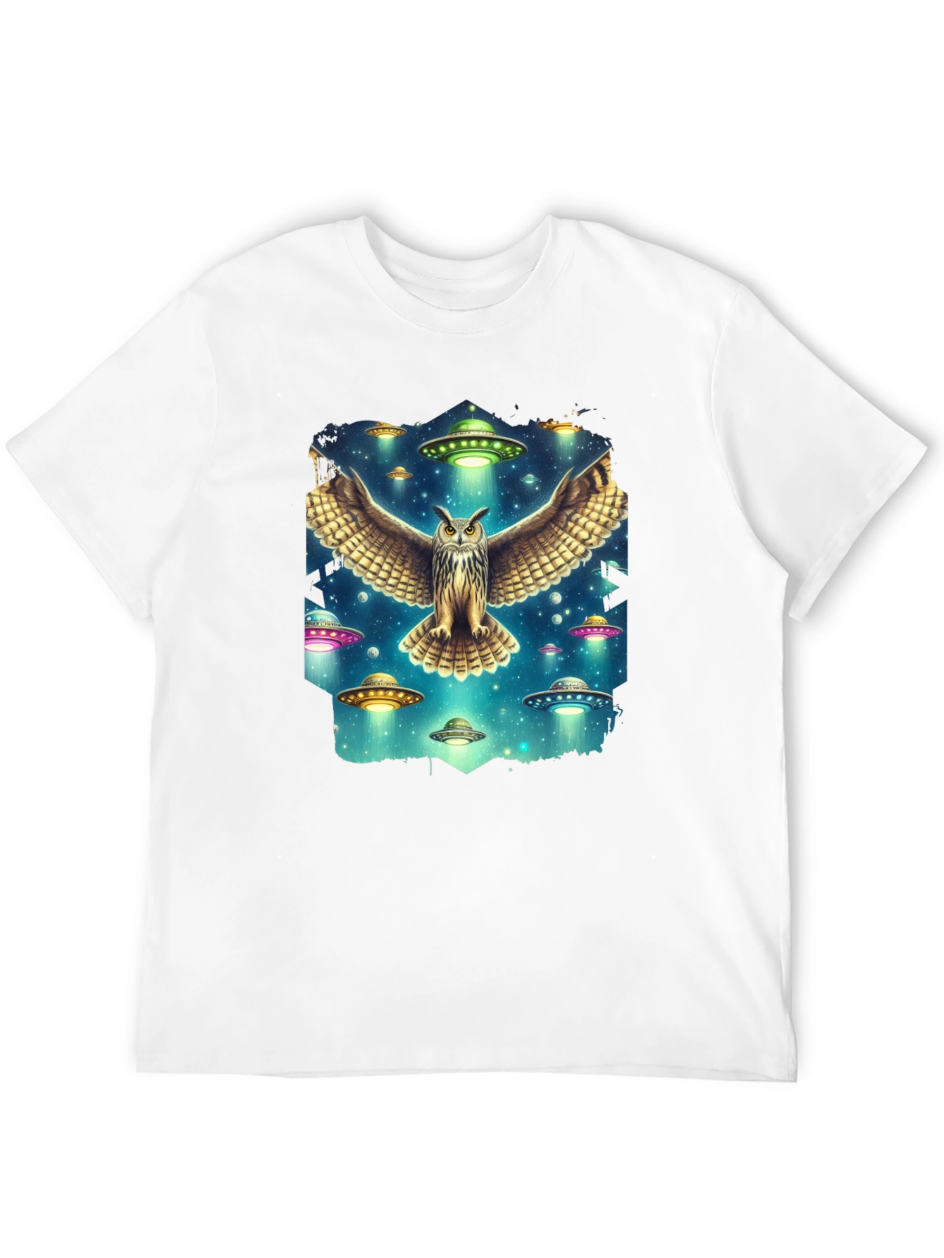 Owl and UFO Graphic Tee - Black