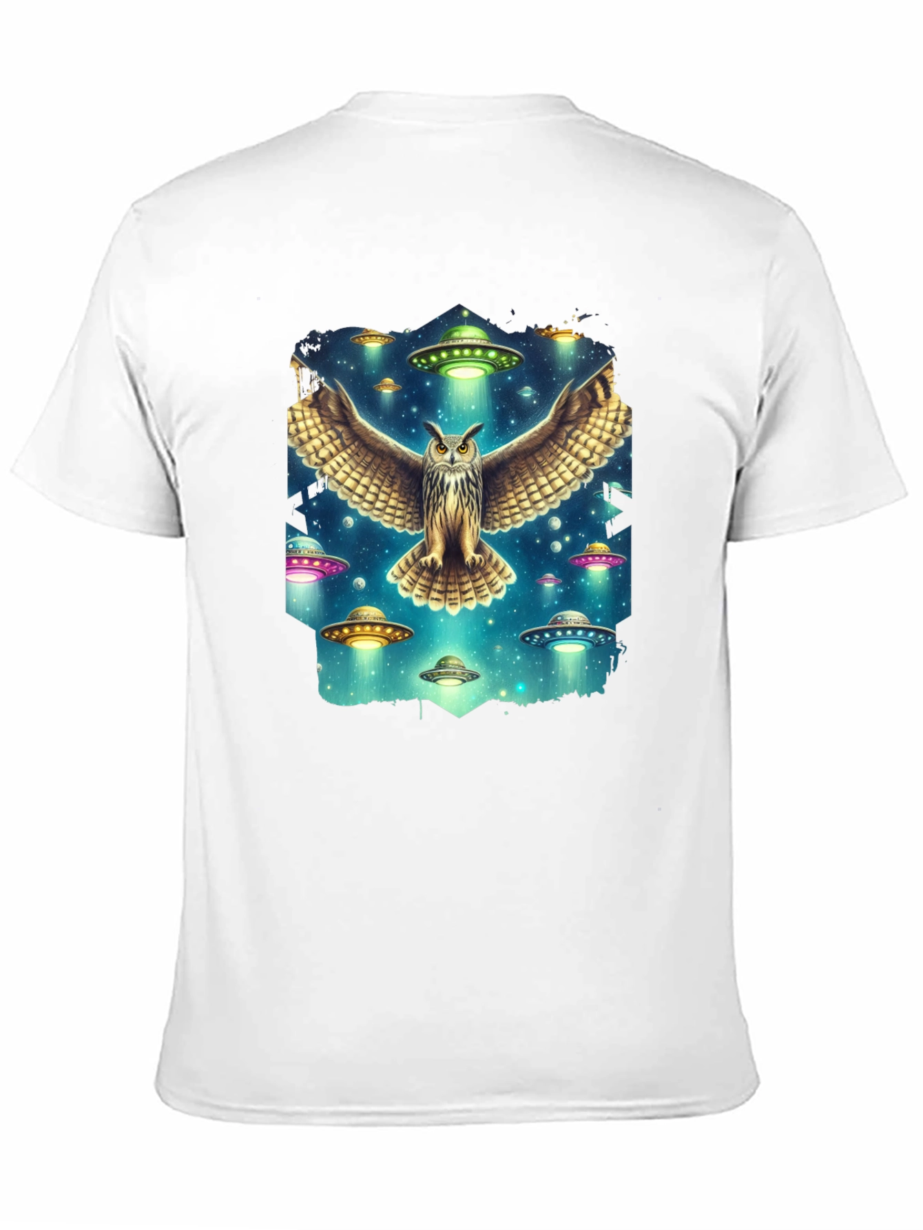 Owl and UFO Graphic Tee - Black