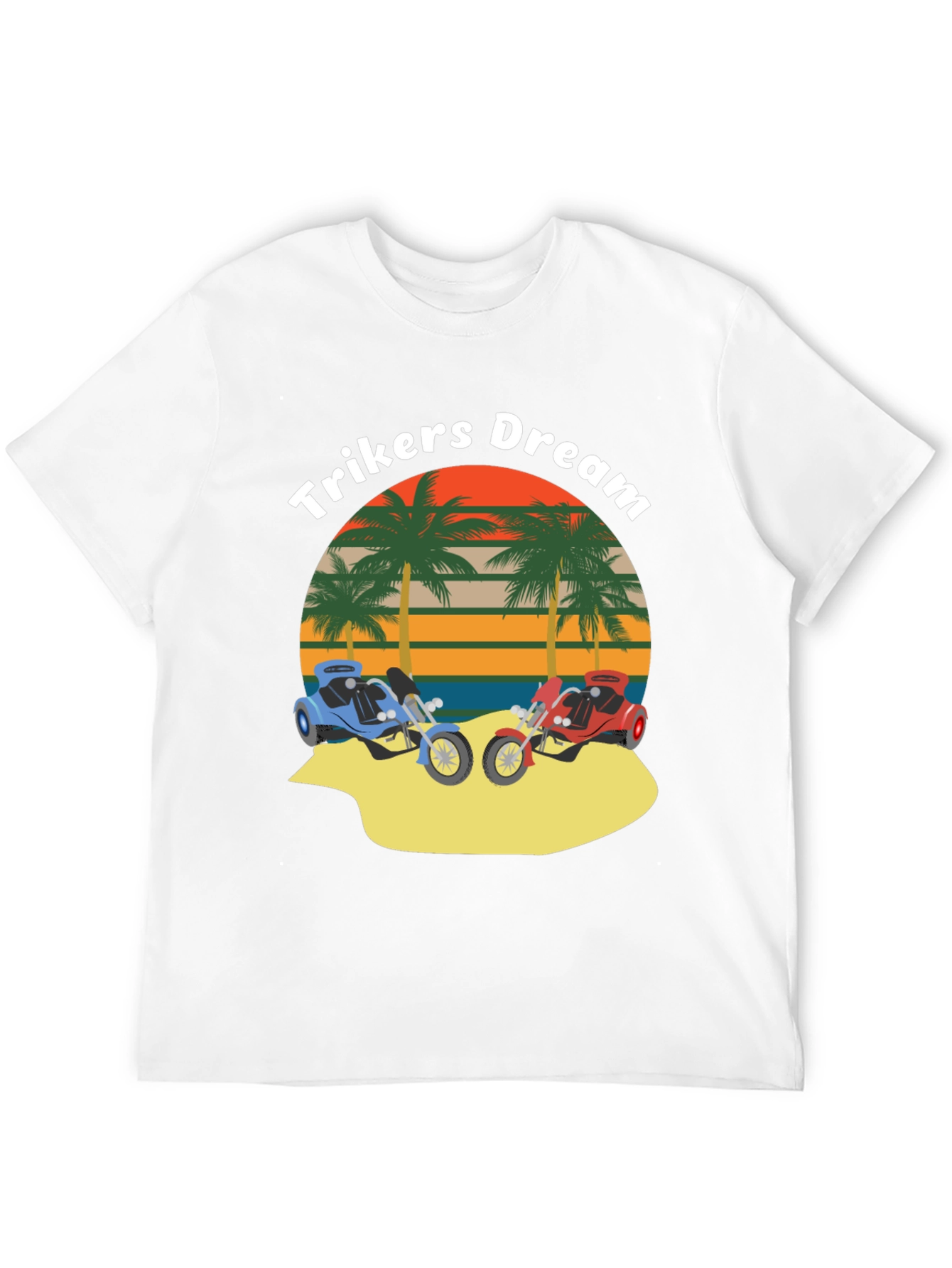 Trikers Dream Graphic Tee - Retro Palm Beach Design