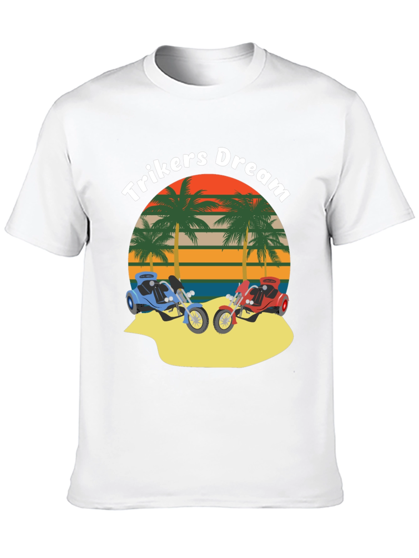 Trikers Dream Graphic Tee - Retro Palm Beach Design