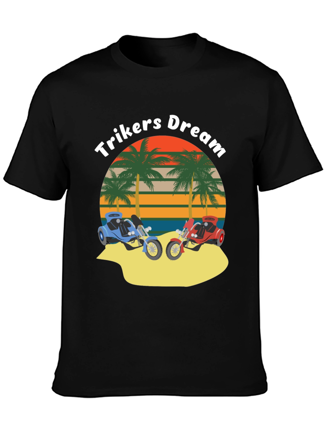Trikers Dream Graphic Tee - Retro Palm Beach Design