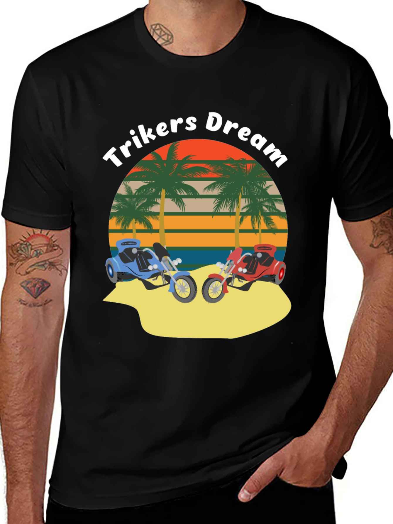 Trikers Dream Graphic Tee - Retro Palm Beach Design