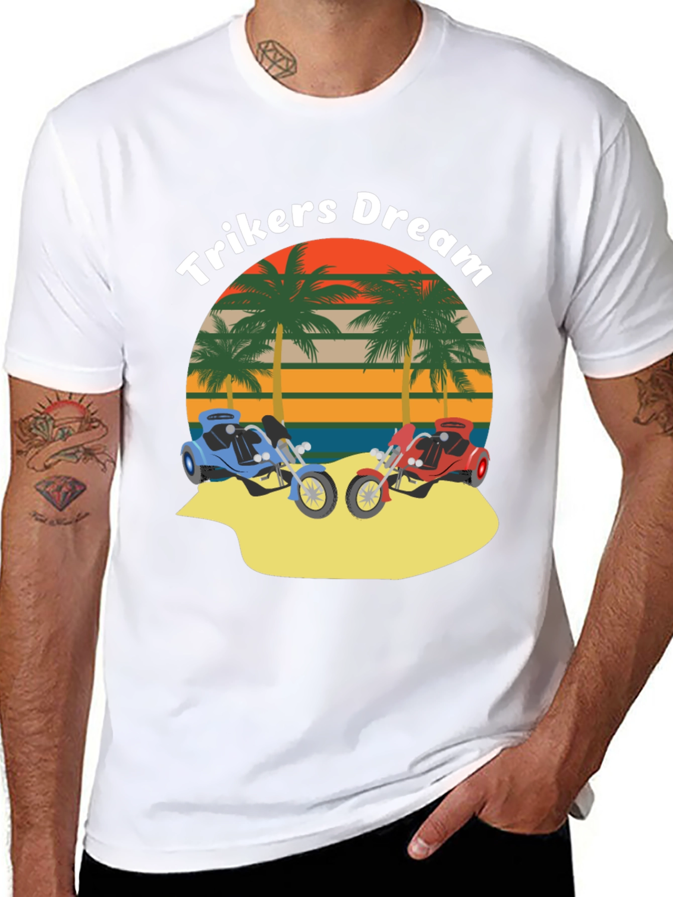 Trikers Dream Graphic Tee - Retro Palm Beach Design