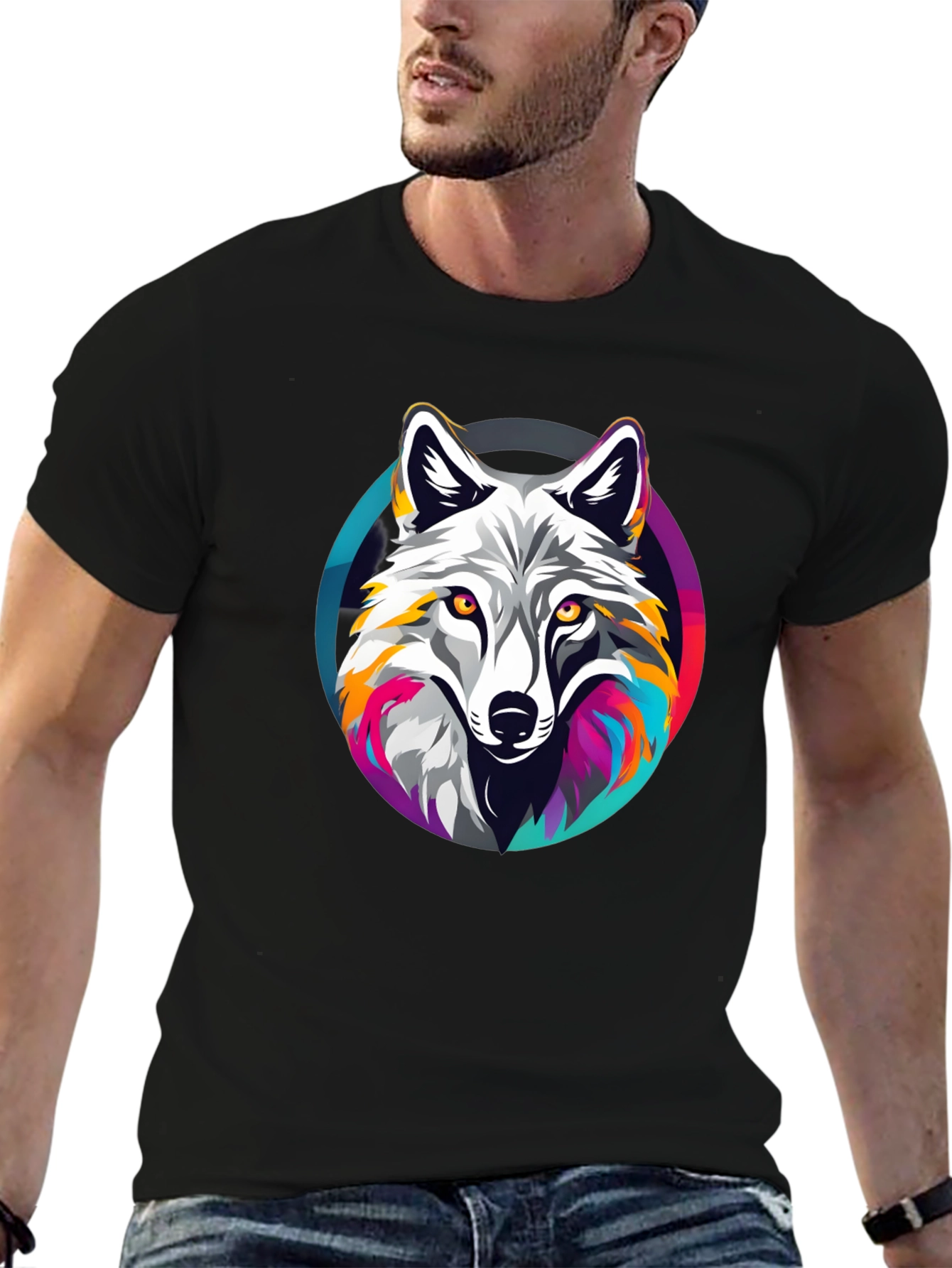 Wolf Graphic Tee - Stylish Mens Black T-Shirt