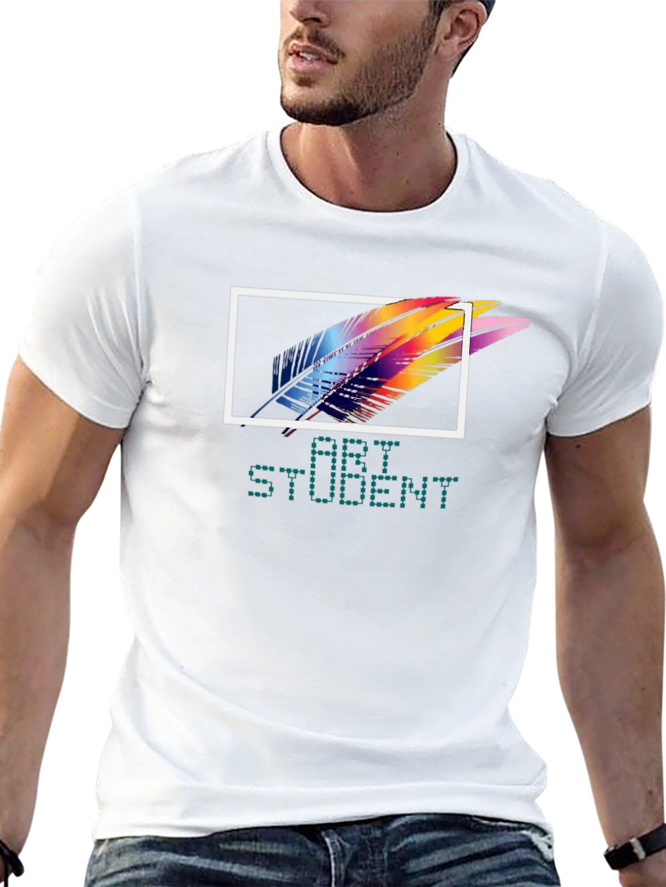 Art Student Feather Graphic T-Shirt - Black