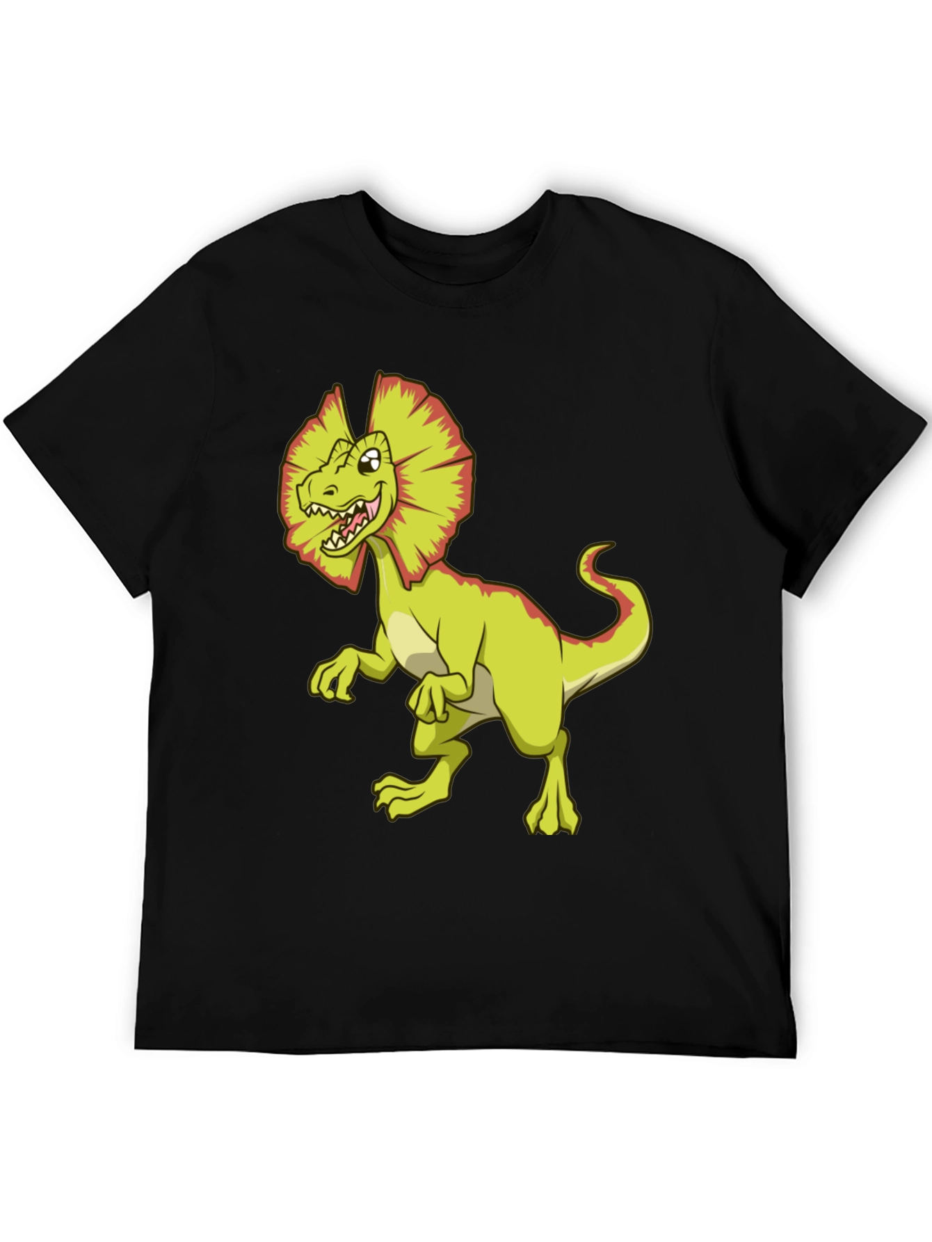 Dino Cartoon Graphic Tee - Black Cotton T-Shirt