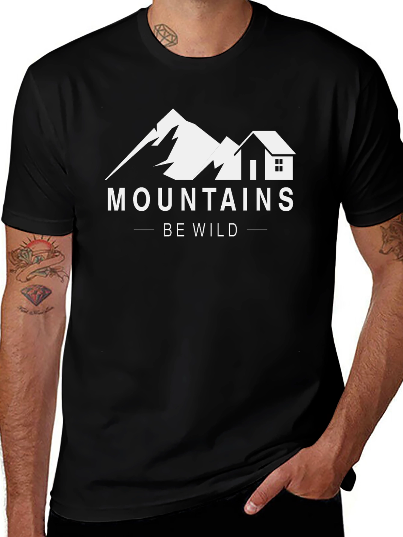 Mountains Be Wild Graphic Tee - Black Cotton T-Shirt