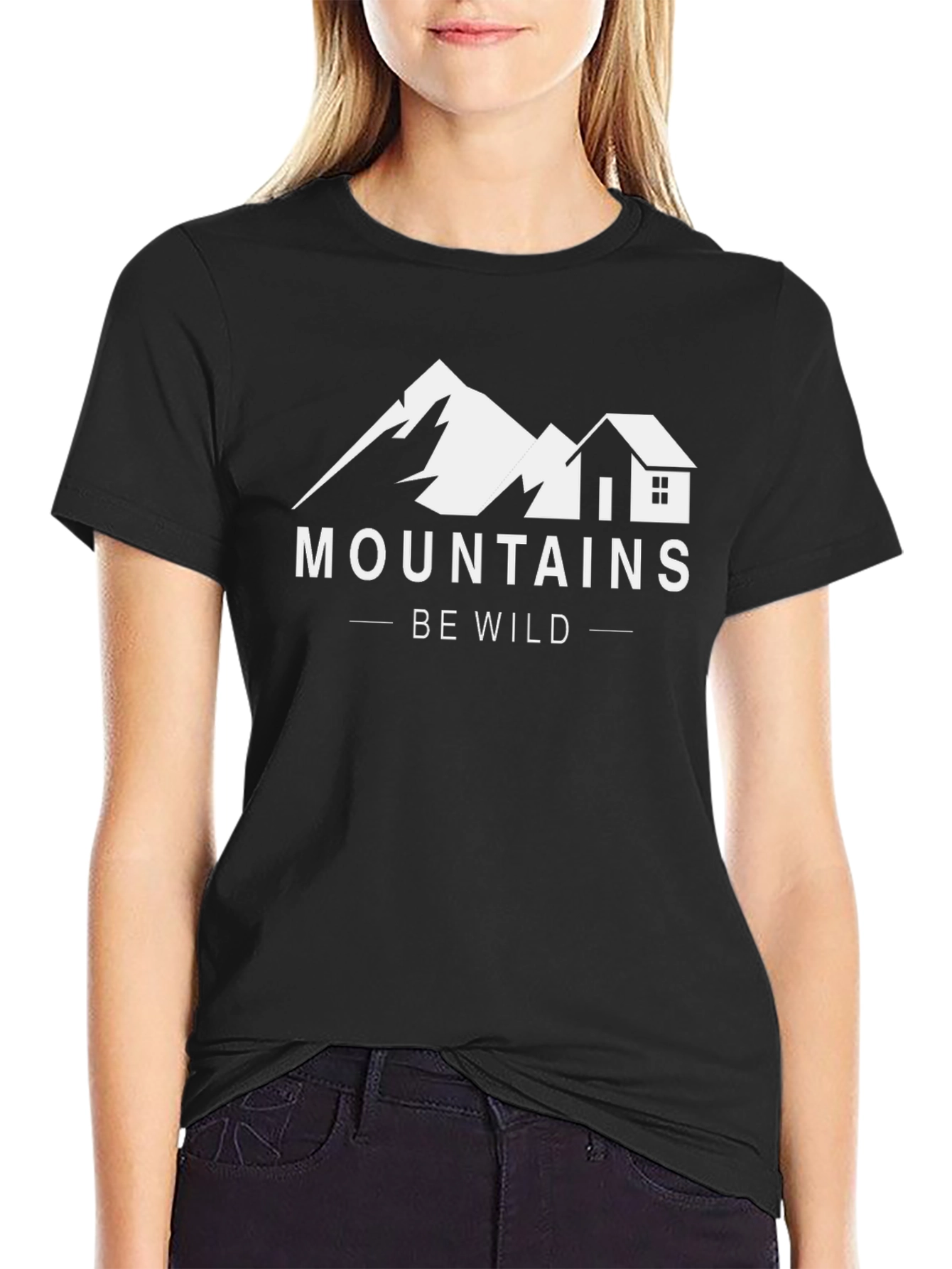 Mountains Be Wild Graphic Tee - Black Cotton T-Shirt