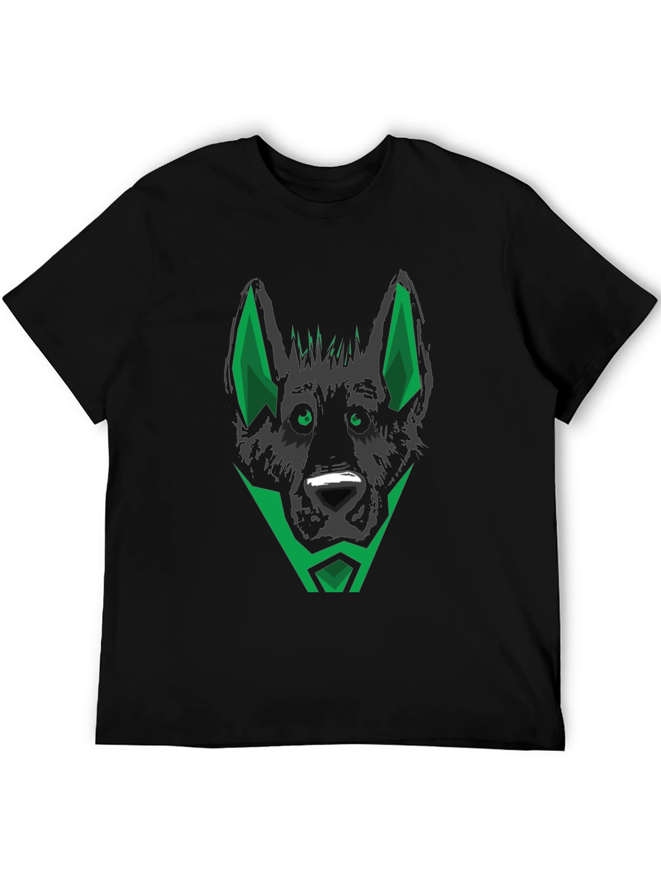 Black T-Shirt with Geometric Dog Head Design