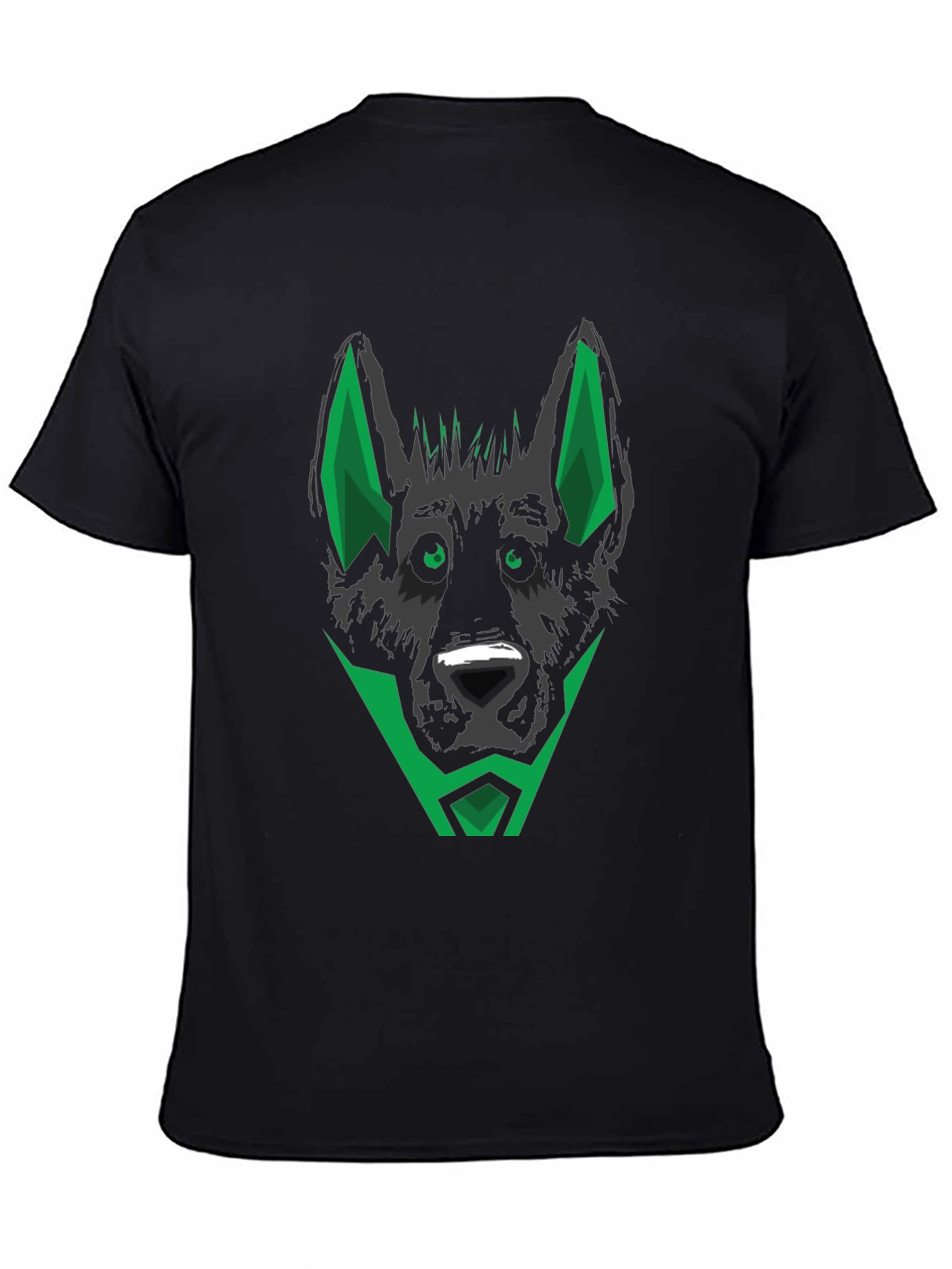 Black T-Shirt with Geometric Dog Head Design
